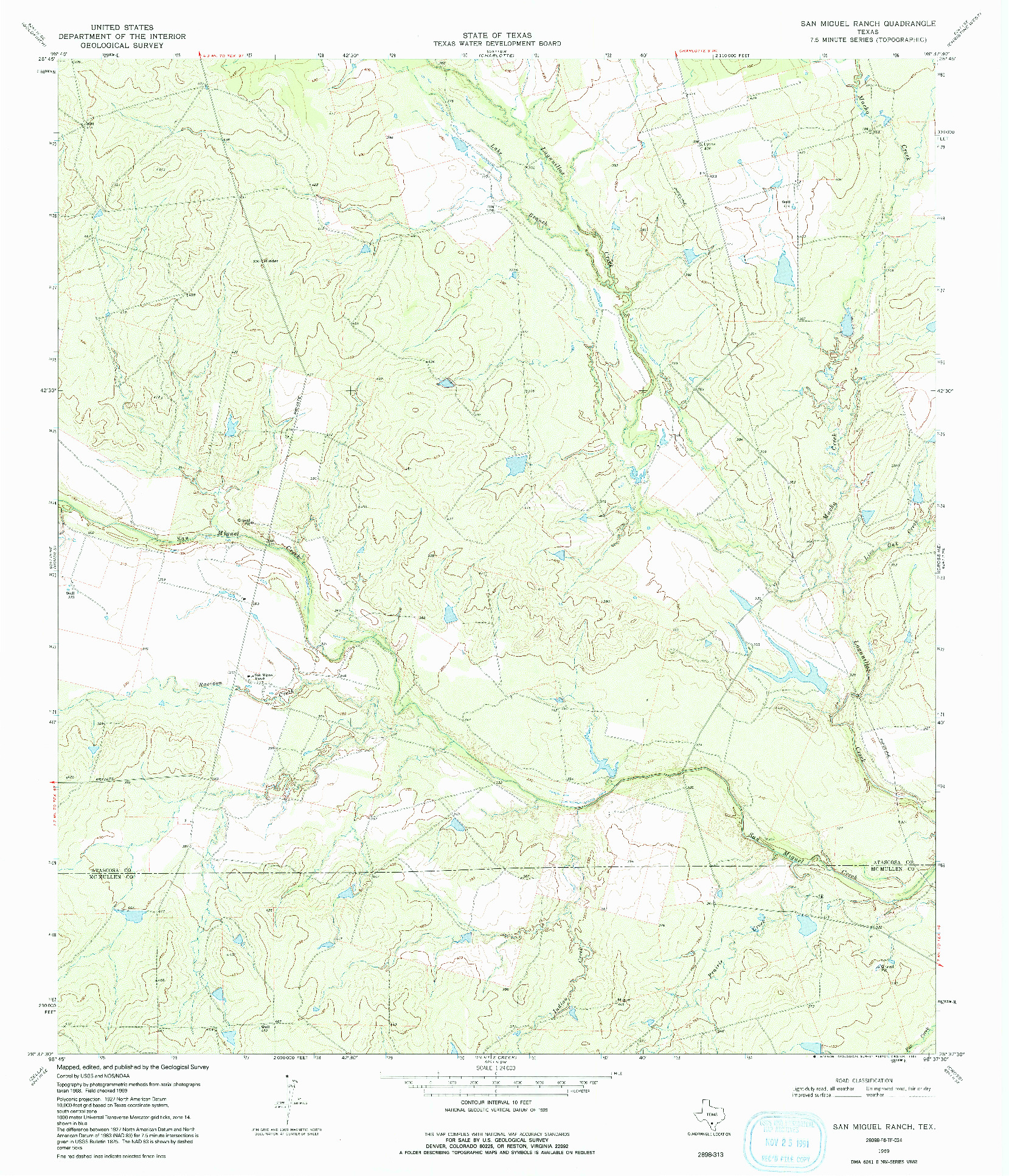 USGS 1:24000-SCALE QUADRANGLE FOR SAN MIGUEL RANCH, TX 1969