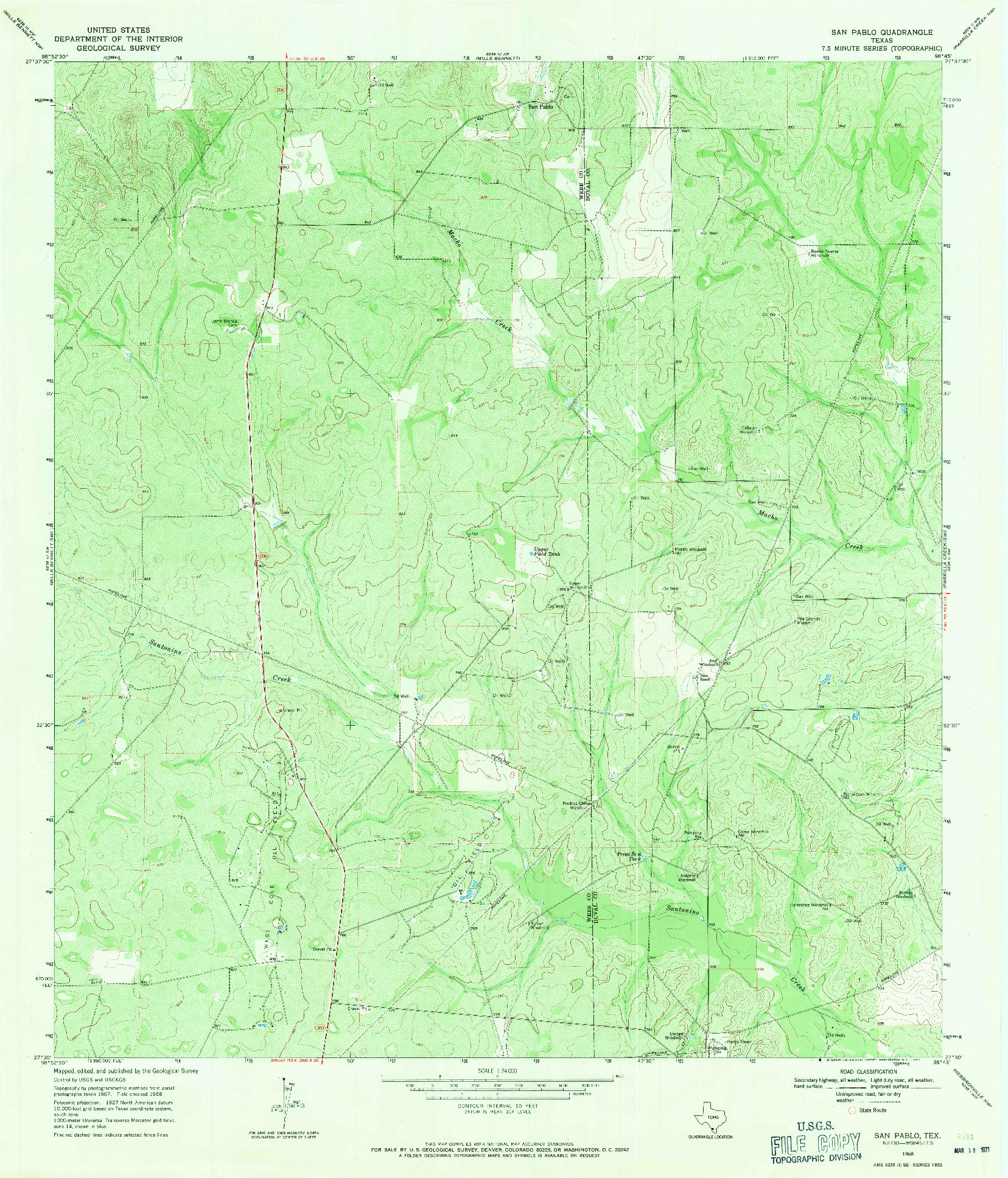 USGS 1:24000-SCALE QUADRANGLE FOR SAN PABLO, TX 1968