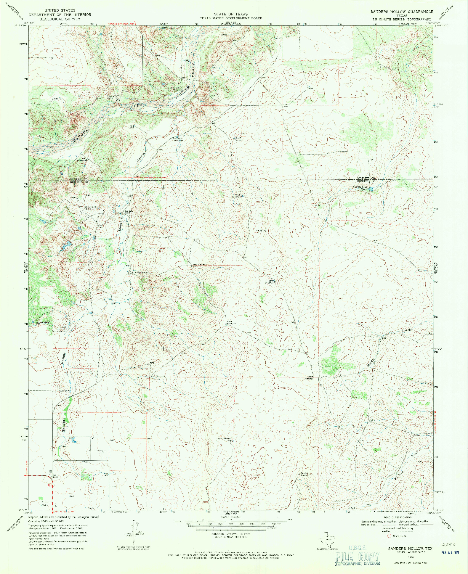 USGS 1:24000-SCALE QUADRANGLE FOR SANDERS HOLLOW, TX 1968