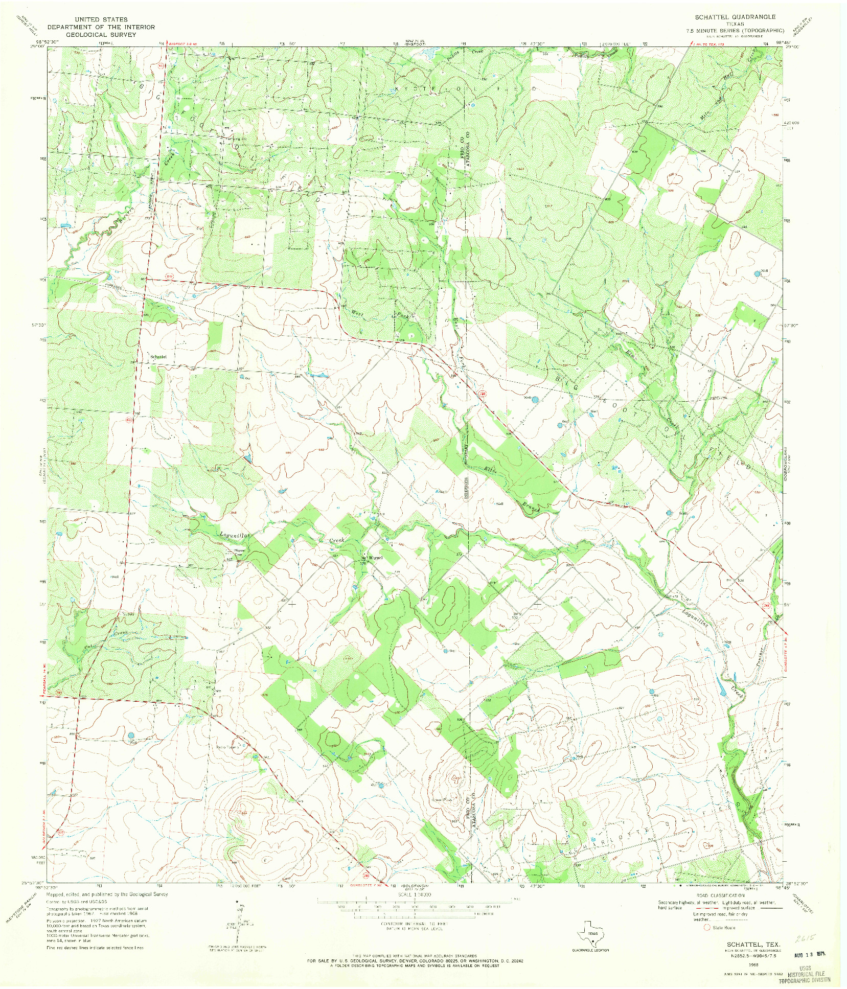 USGS 1:24000-SCALE QUADRANGLE FOR SCHATTEL, TX 1968