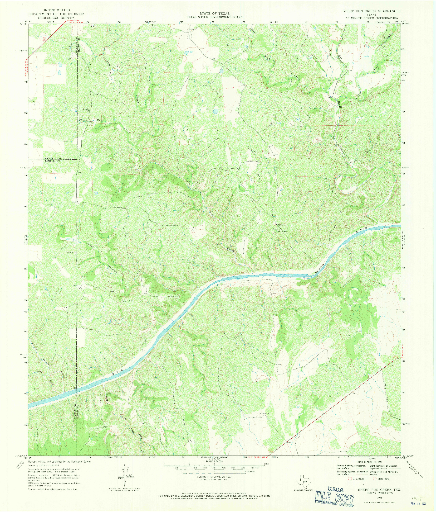 USGS 1:24000-SCALE QUADRANGLE FOR SHEEP RUN CREEK, TX 1968