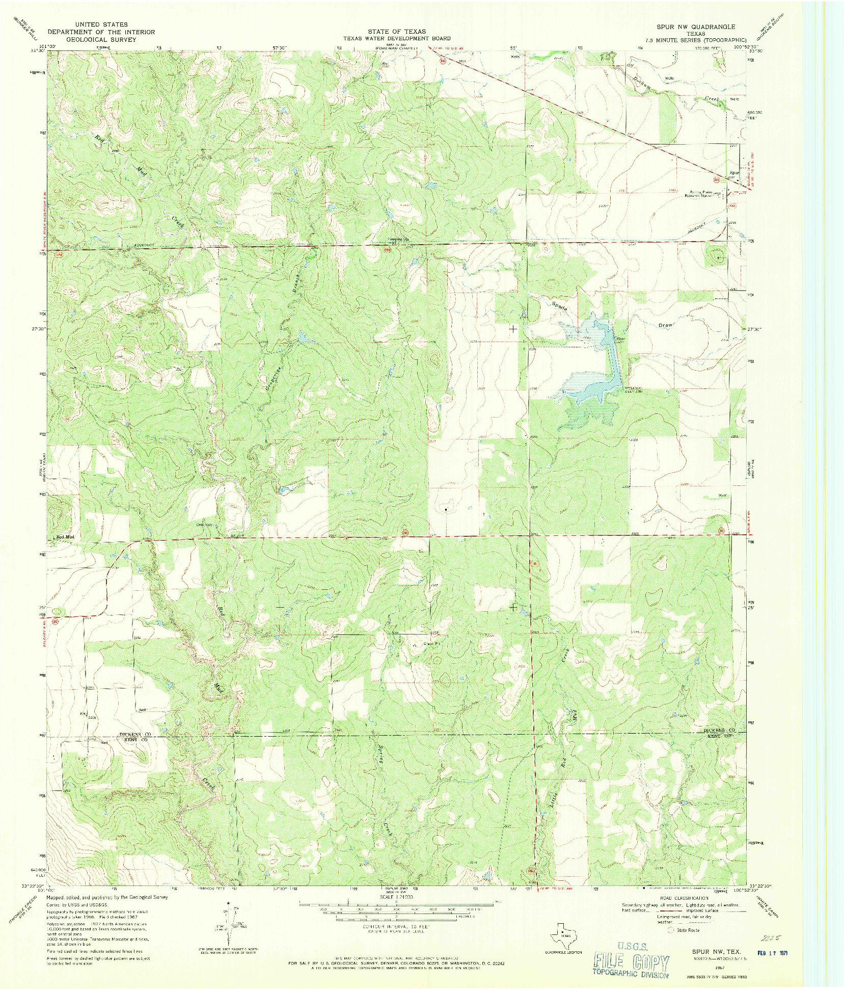 USGS 1:24000-SCALE QUADRANGLE FOR SPUR NW, TX 1967