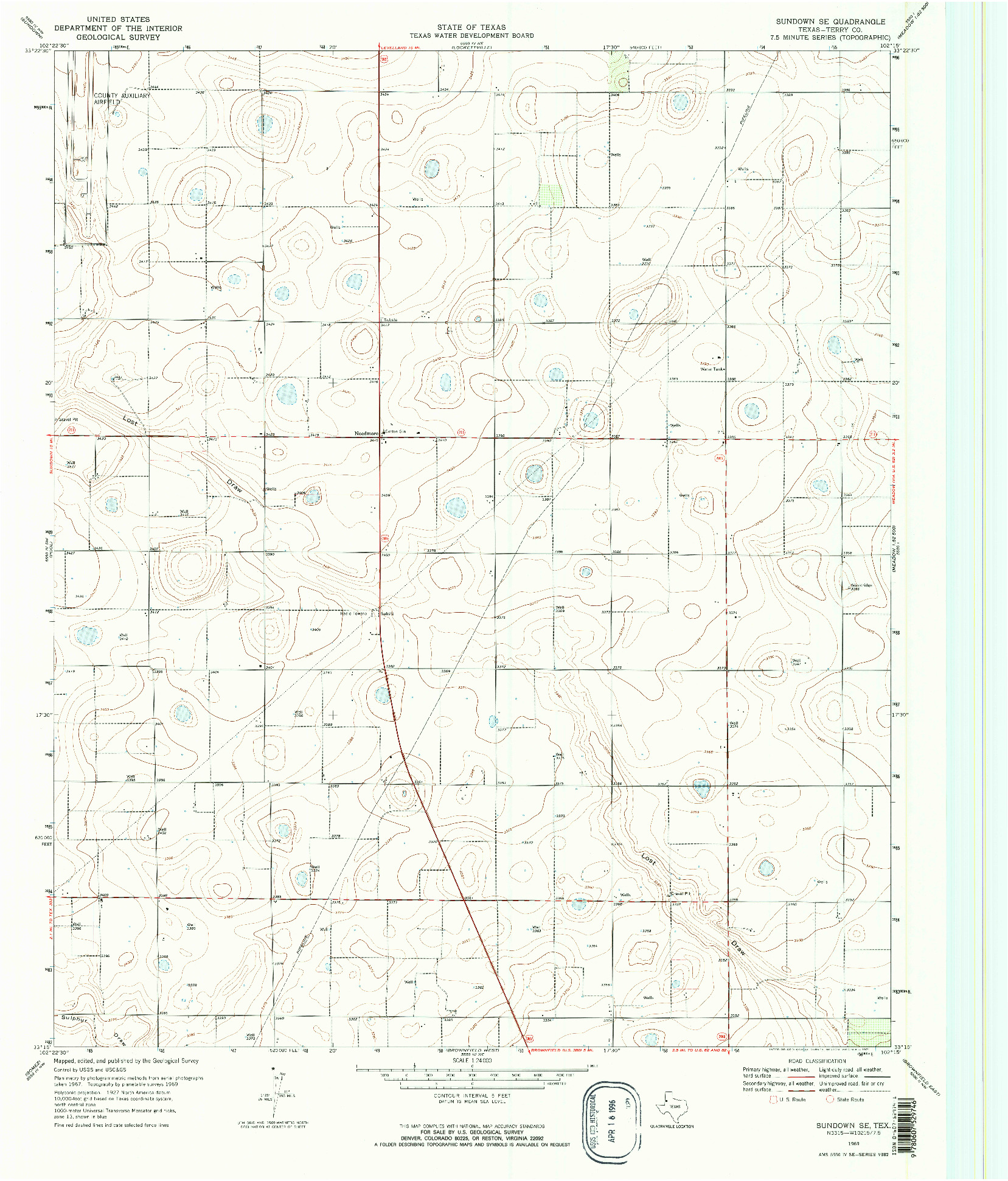 USGS 1:24000-SCALE QUADRANGLE FOR SUNDOWN SE, TX 1969