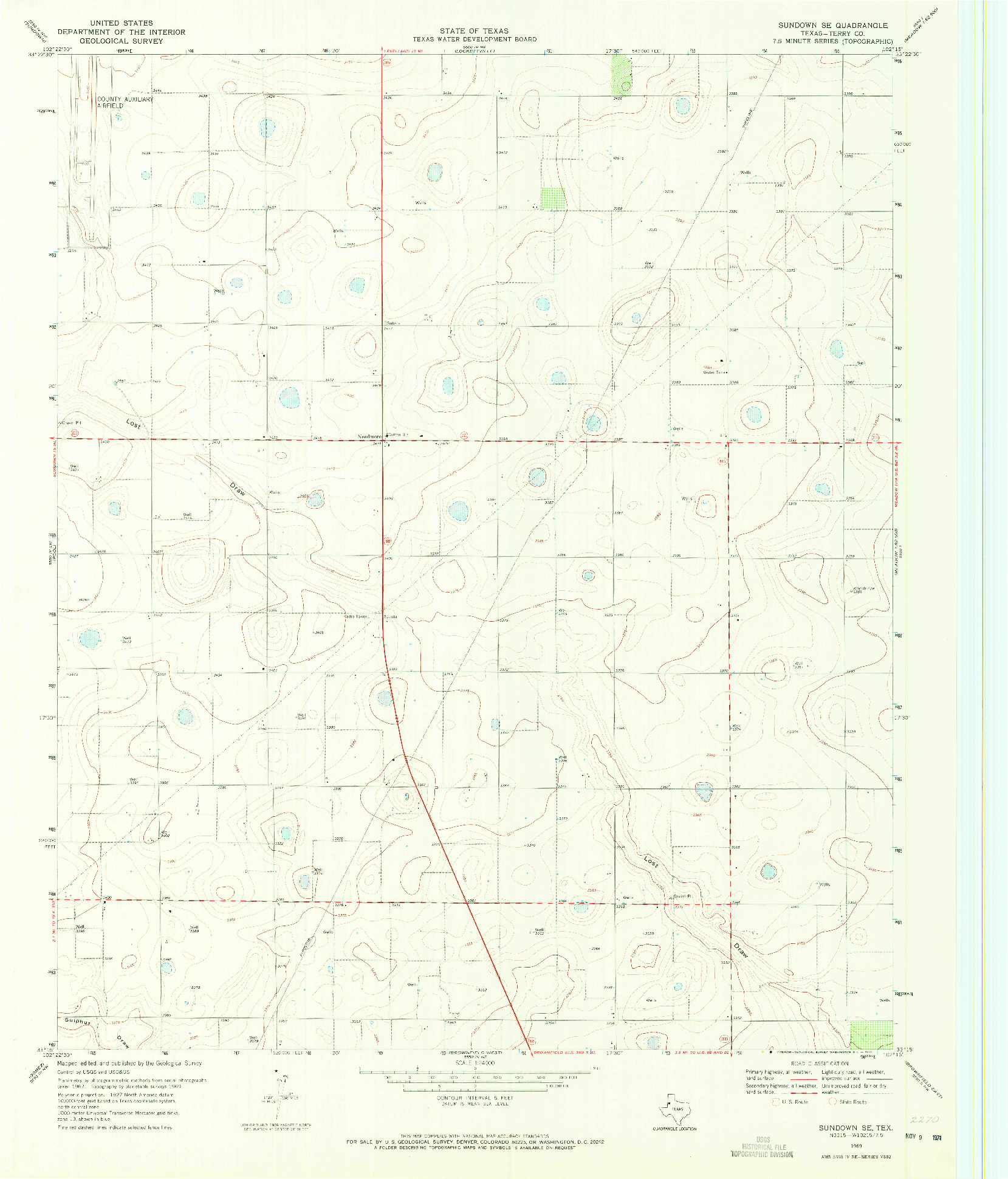 USGS 1:24000-SCALE QUADRANGLE FOR SUNDOWN SE, TX 1969
