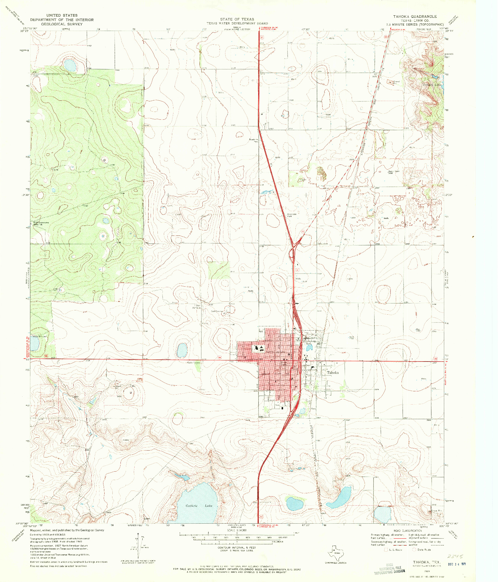 USGS 1:24000-SCALE QUADRANGLE FOR TAHOKA, TX 1969