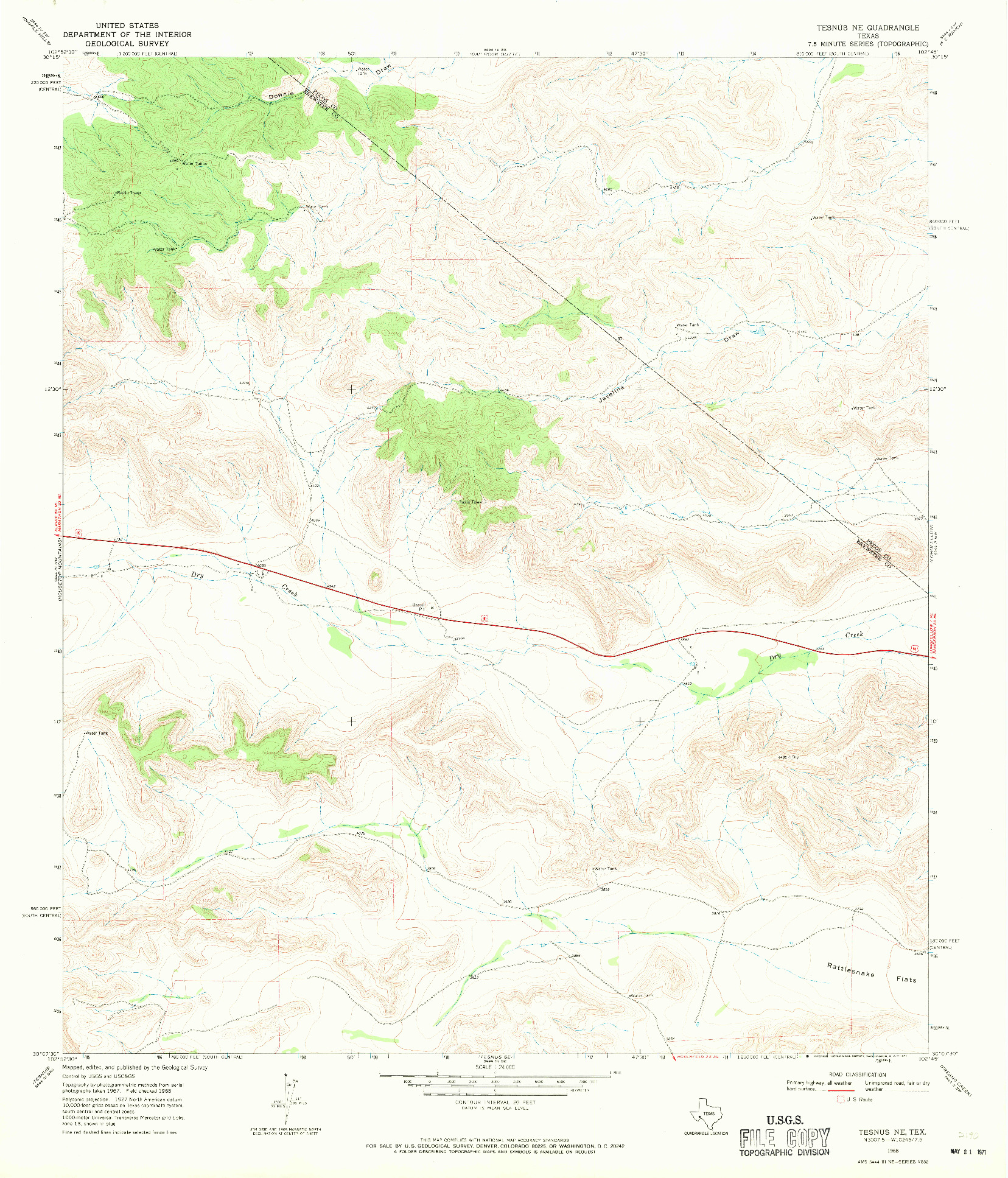 USGS 1:24000-SCALE QUADRANGLE FOR TESNUS NE, TX 1968