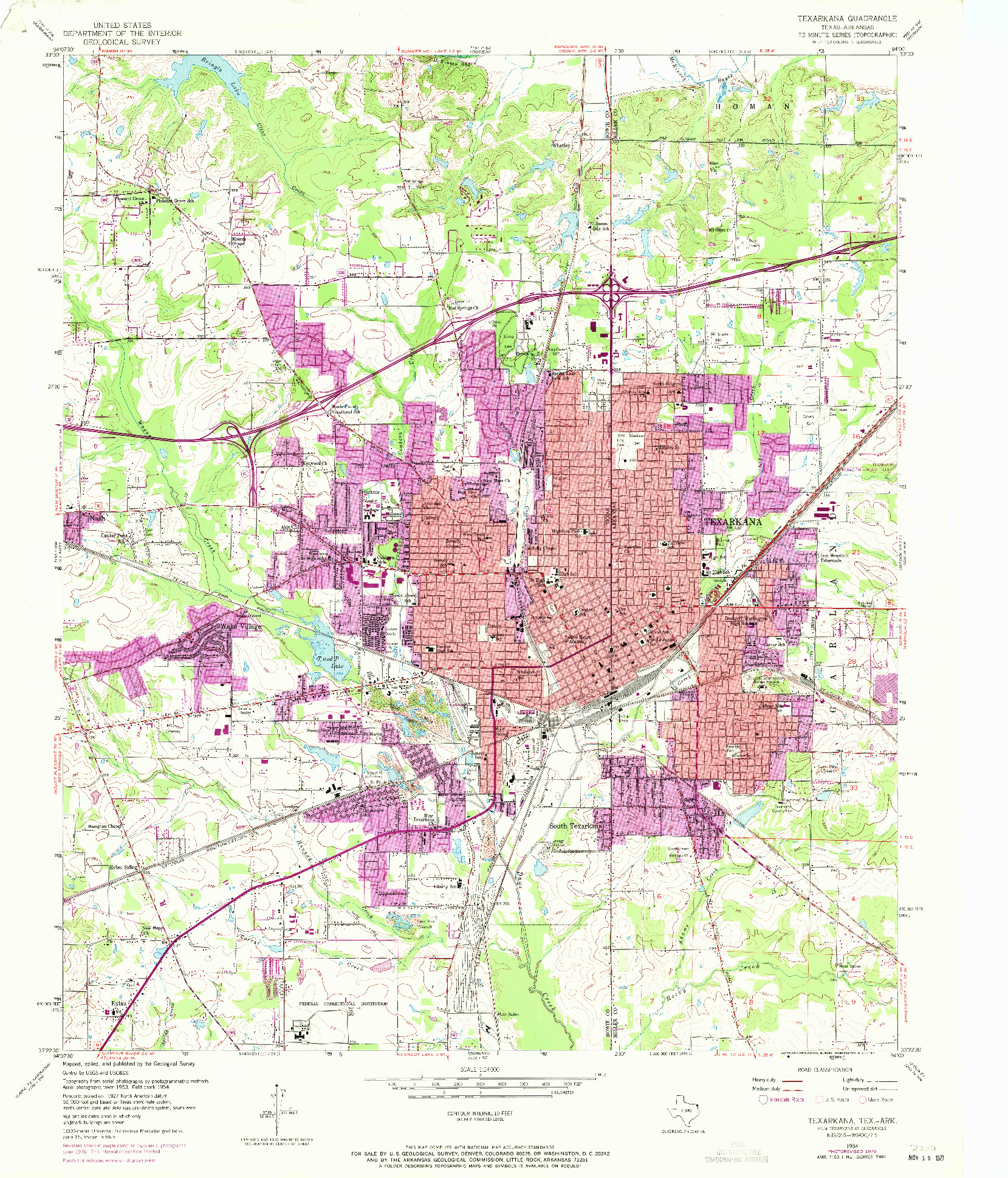 USGS 1:24000-SCALE QUADRANGLE FOR TEXARKANA, TX 1954