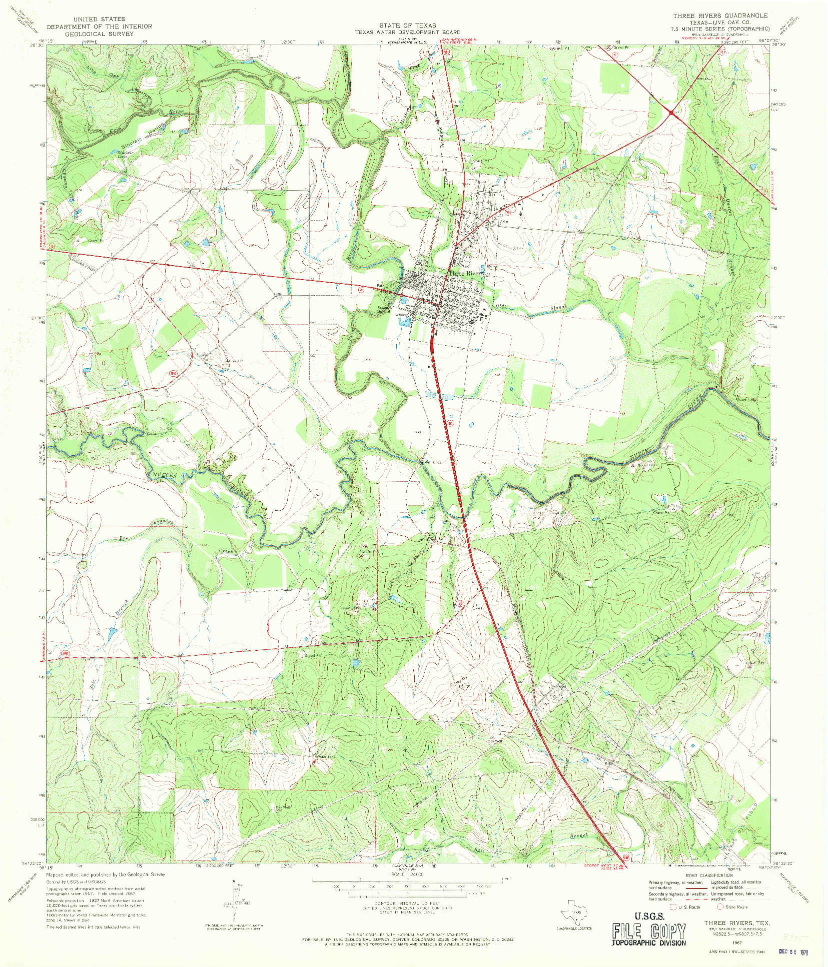 USGS 1:24000-SCALE QUADRANGLE FOR THREE RIVERS, TX 1967