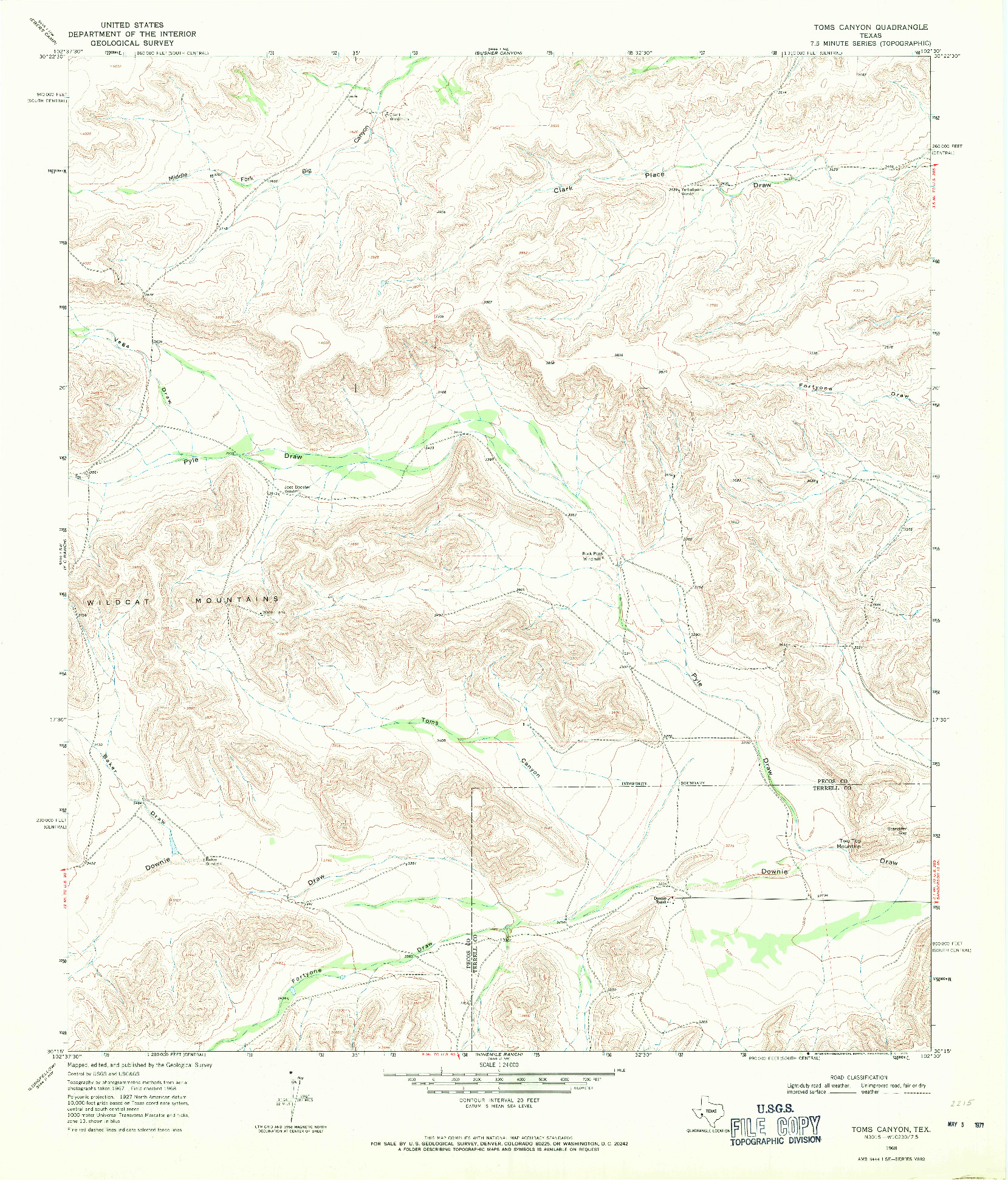 USGS 1:24000-SCALE QUADRANGLE FOR TOMS CANYON, TX 1968