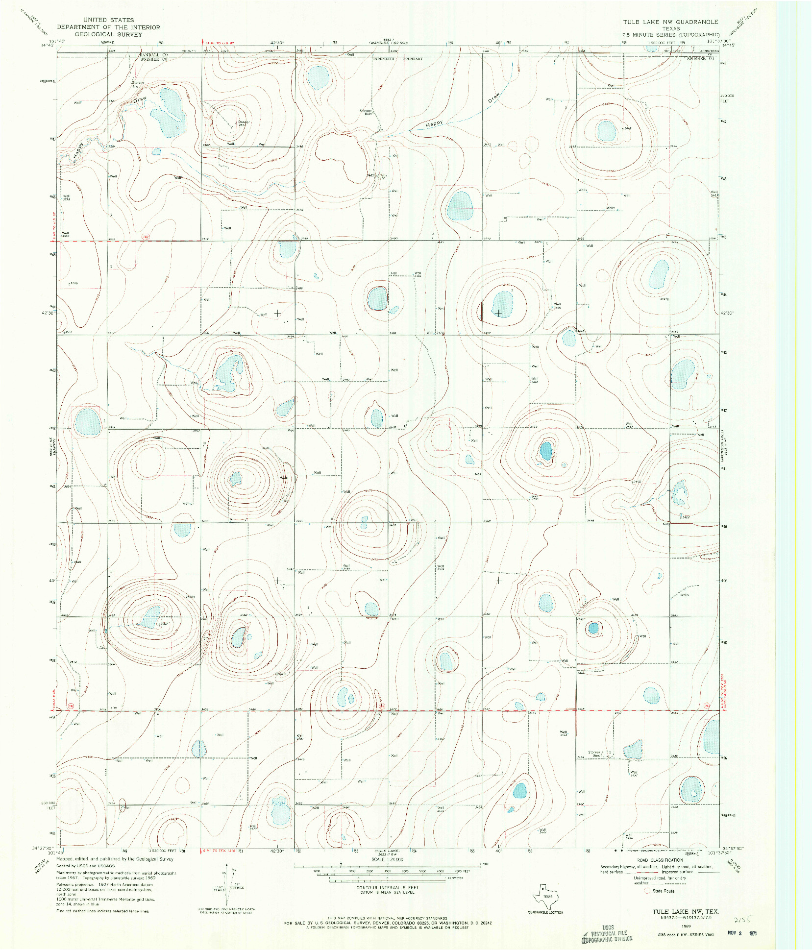 USGS 1:24000-SCALE QUADRANGLE FOR TULE LAKE NW, TX 1969