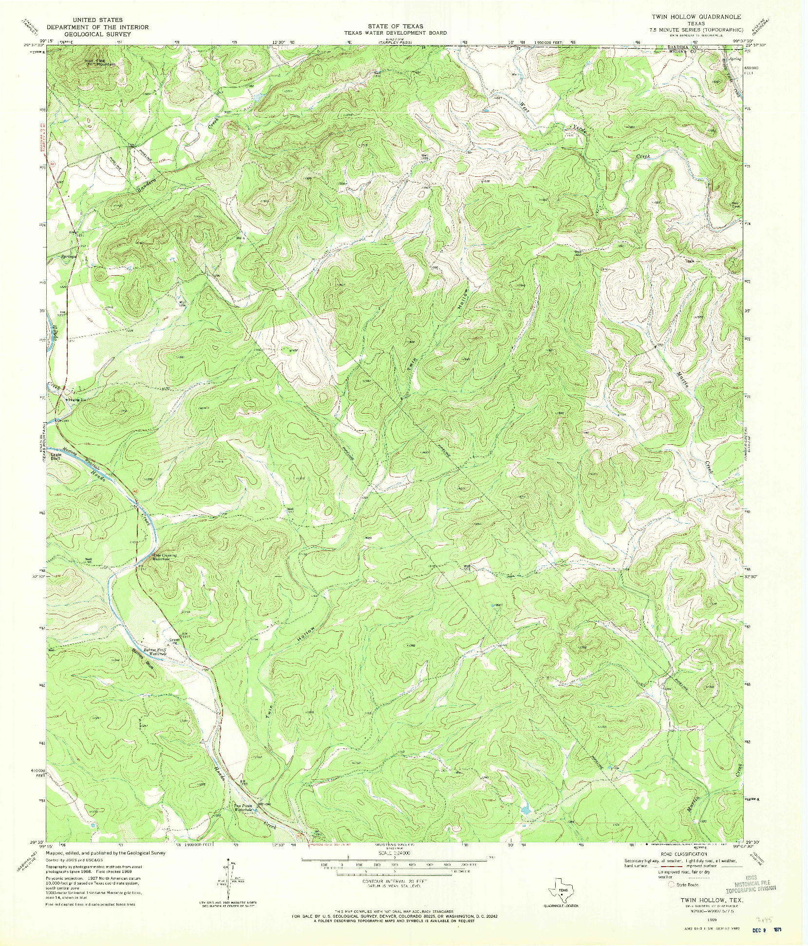 USGS 1:24000-SCALE QUADRANGLE FOR TWIN HOLLOW, TX 1969