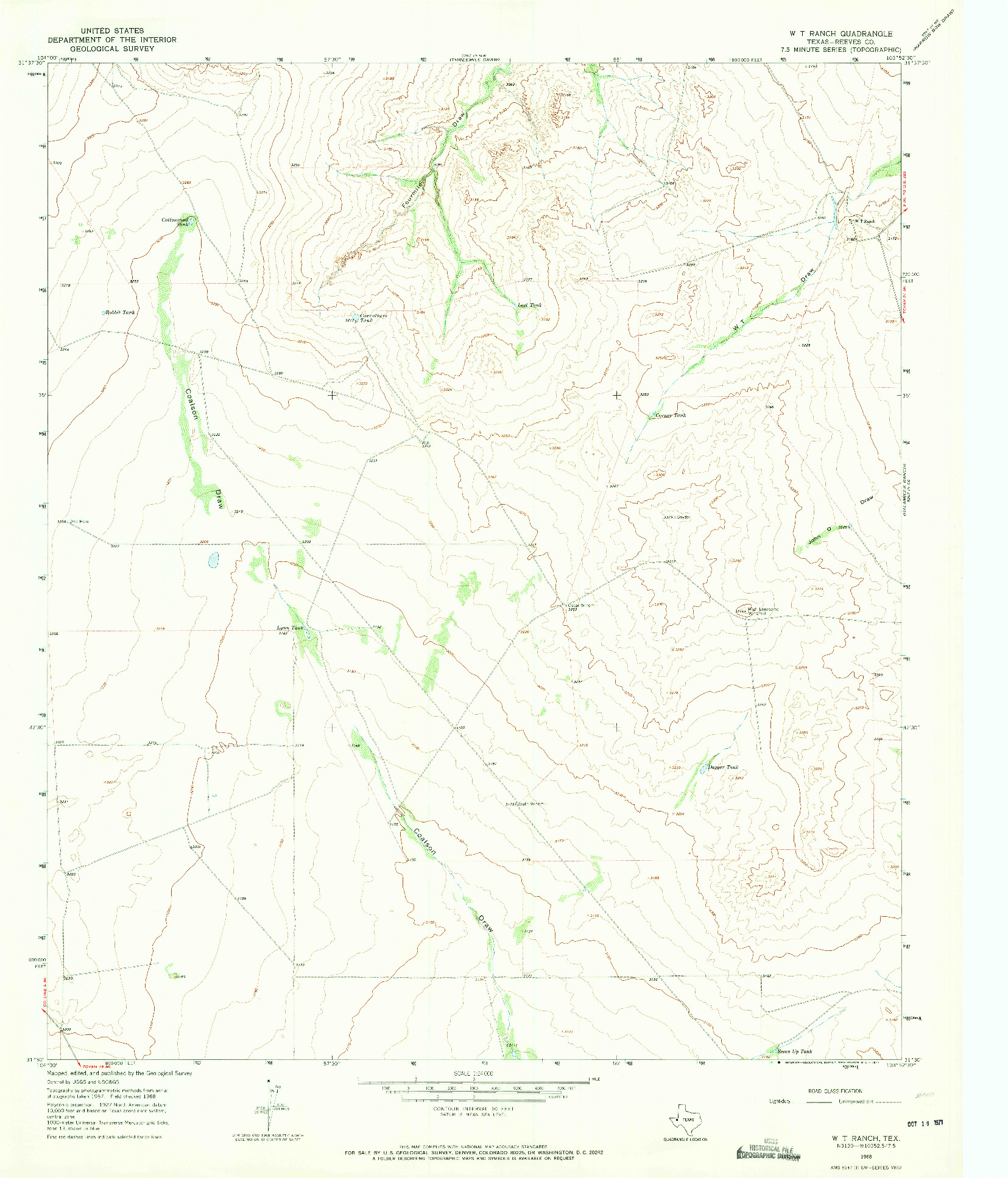 USGS 1:24000-SCALE QUADRANGLE FOR W T RANCH, TX 1968