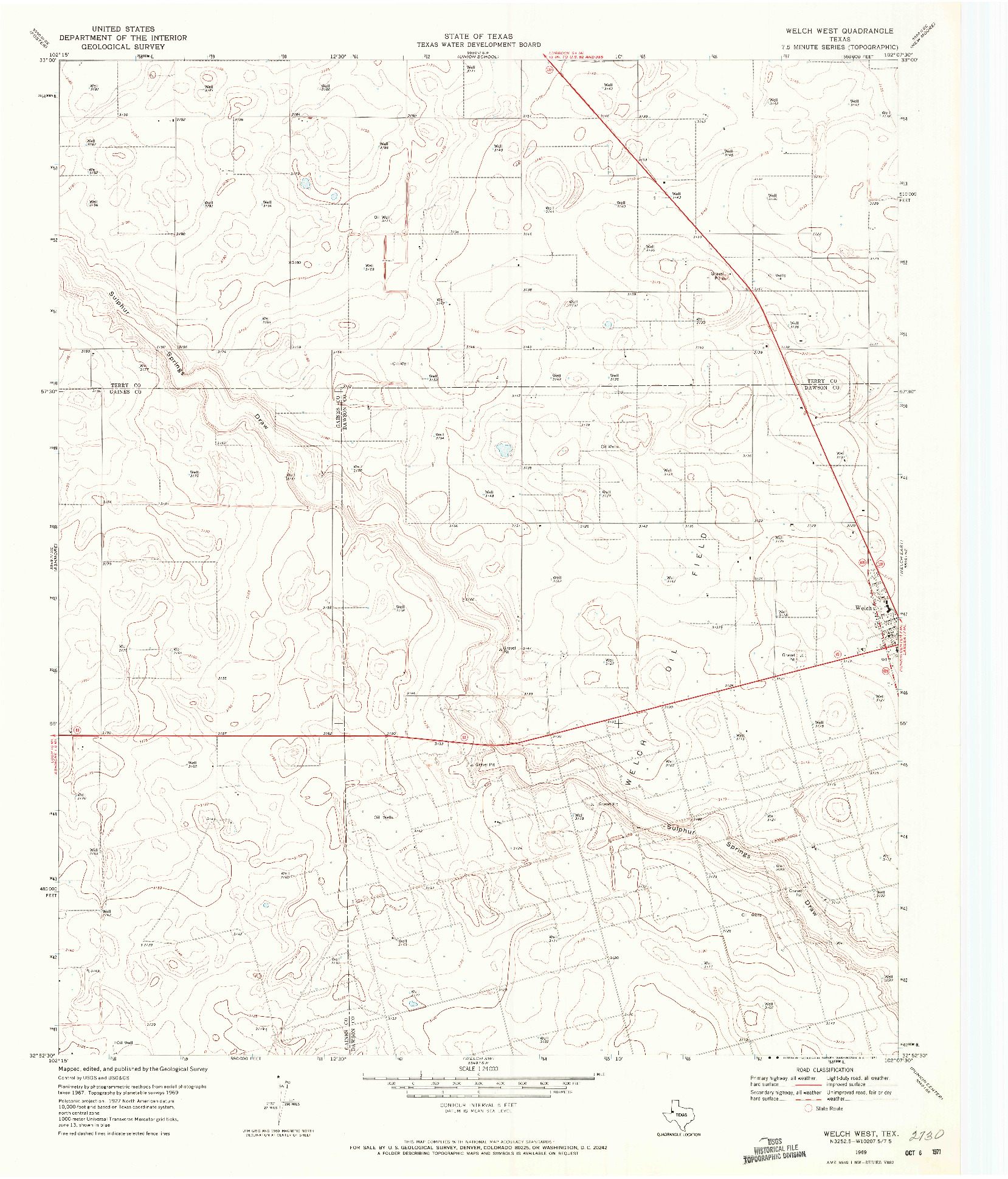 USGS 1:24000-SCALE QUADRANGLE FOR WELCH WEST, TX 1969