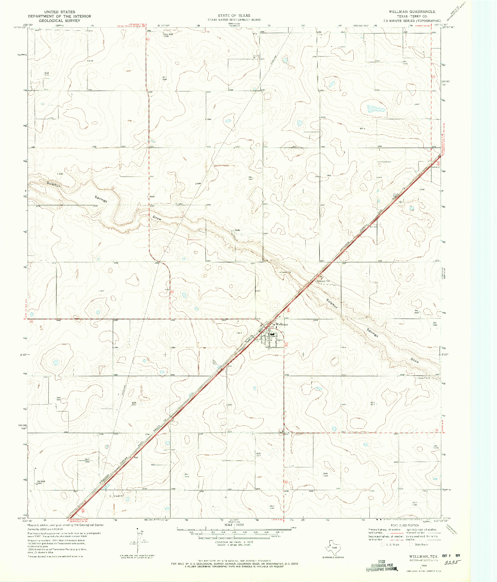 USGS 1:24000-SCALE QUADRANGLE FOR WELLMAN, TX 1969