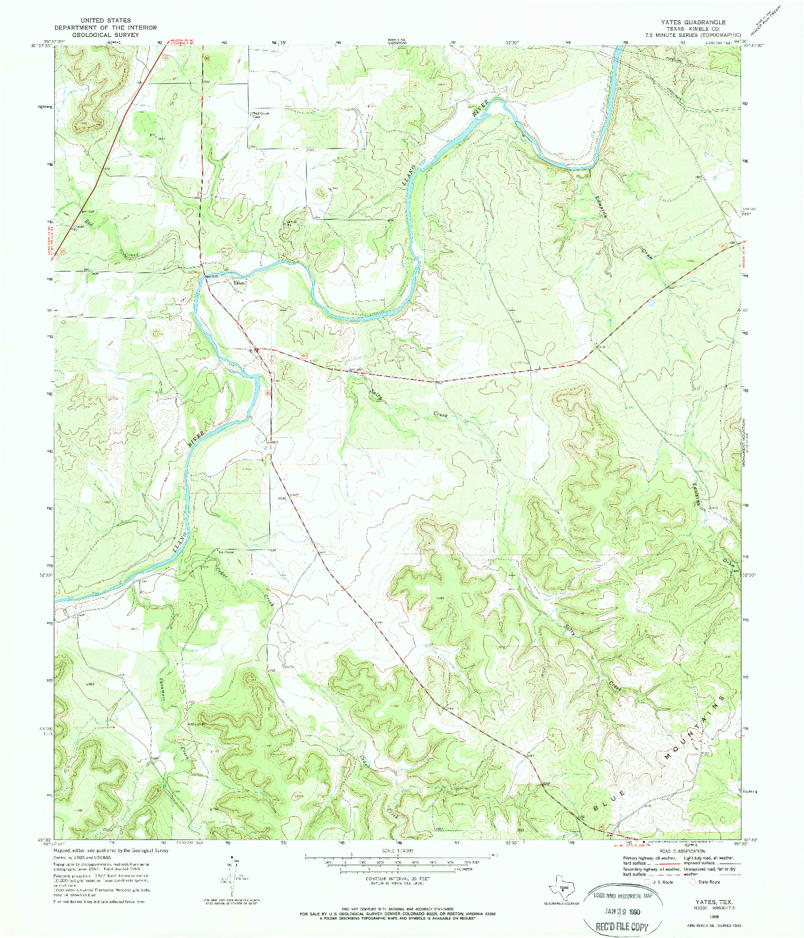 USGS 1:24000-SCALE QUADRANGLE FOR YATES, TX 1968