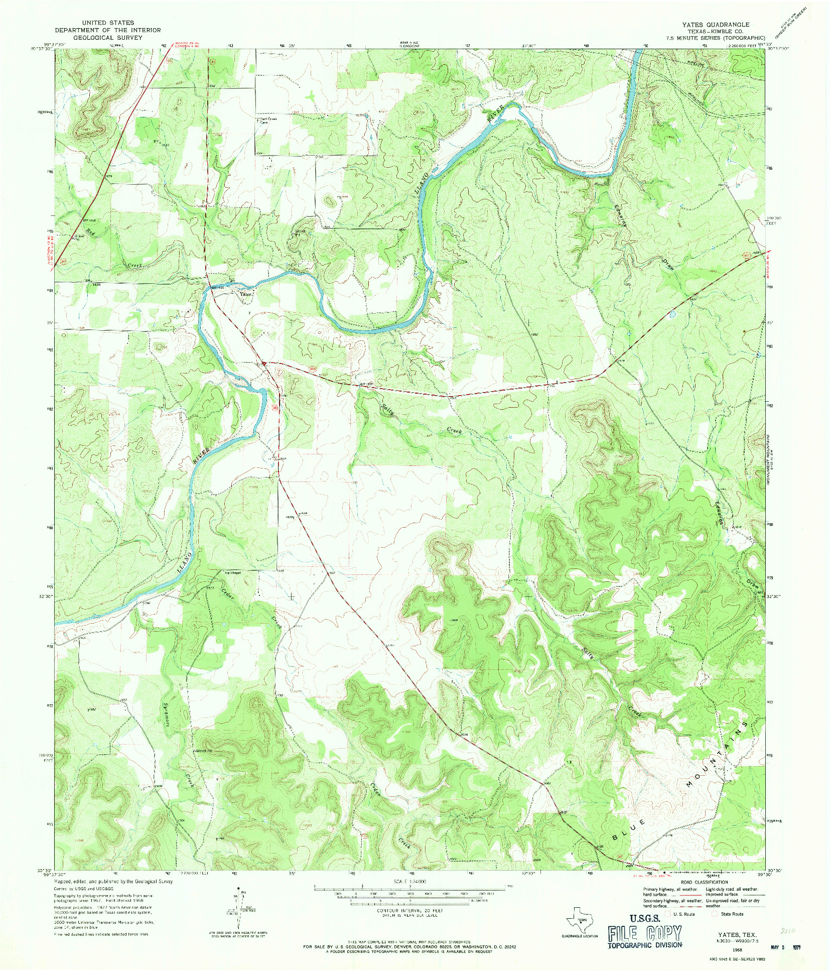 USGS 1:24000-SCALE QUADRANGLE FOR YATES, TX 1968