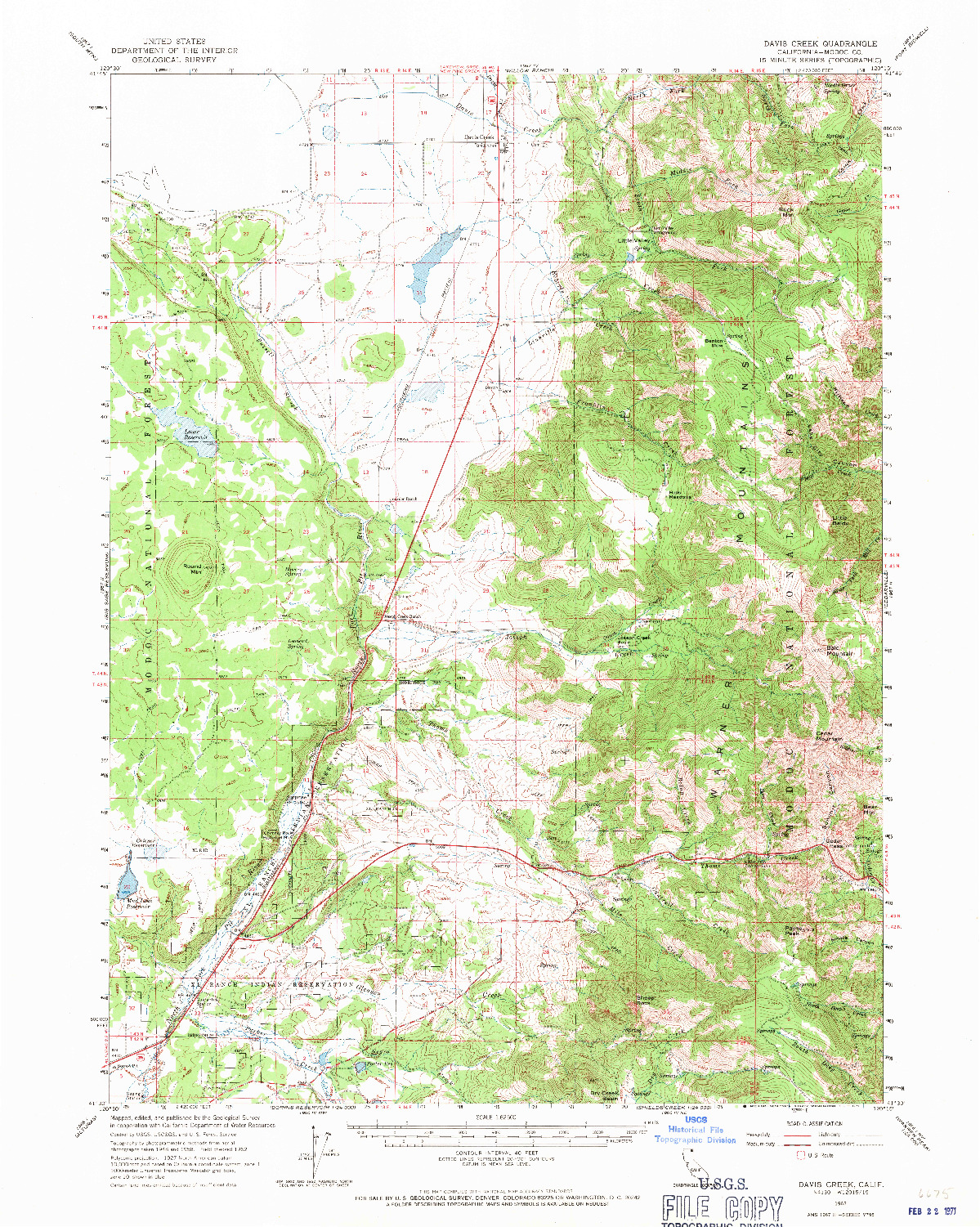 USGS 1:62500-SCALE QUADRANGLE FOR DAVIS CREEK, CA 1962