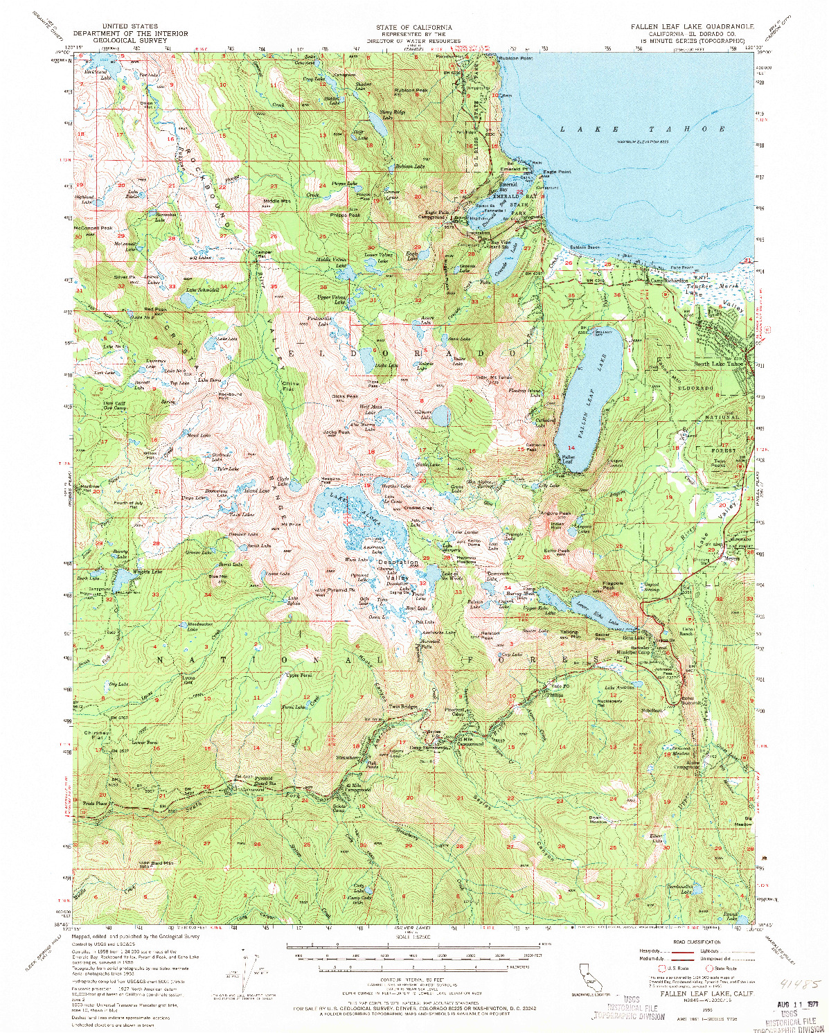 USGS 1:62500-SCALE QUADRANGLE FOR FALLEN LEAF LAKE, CA 1955