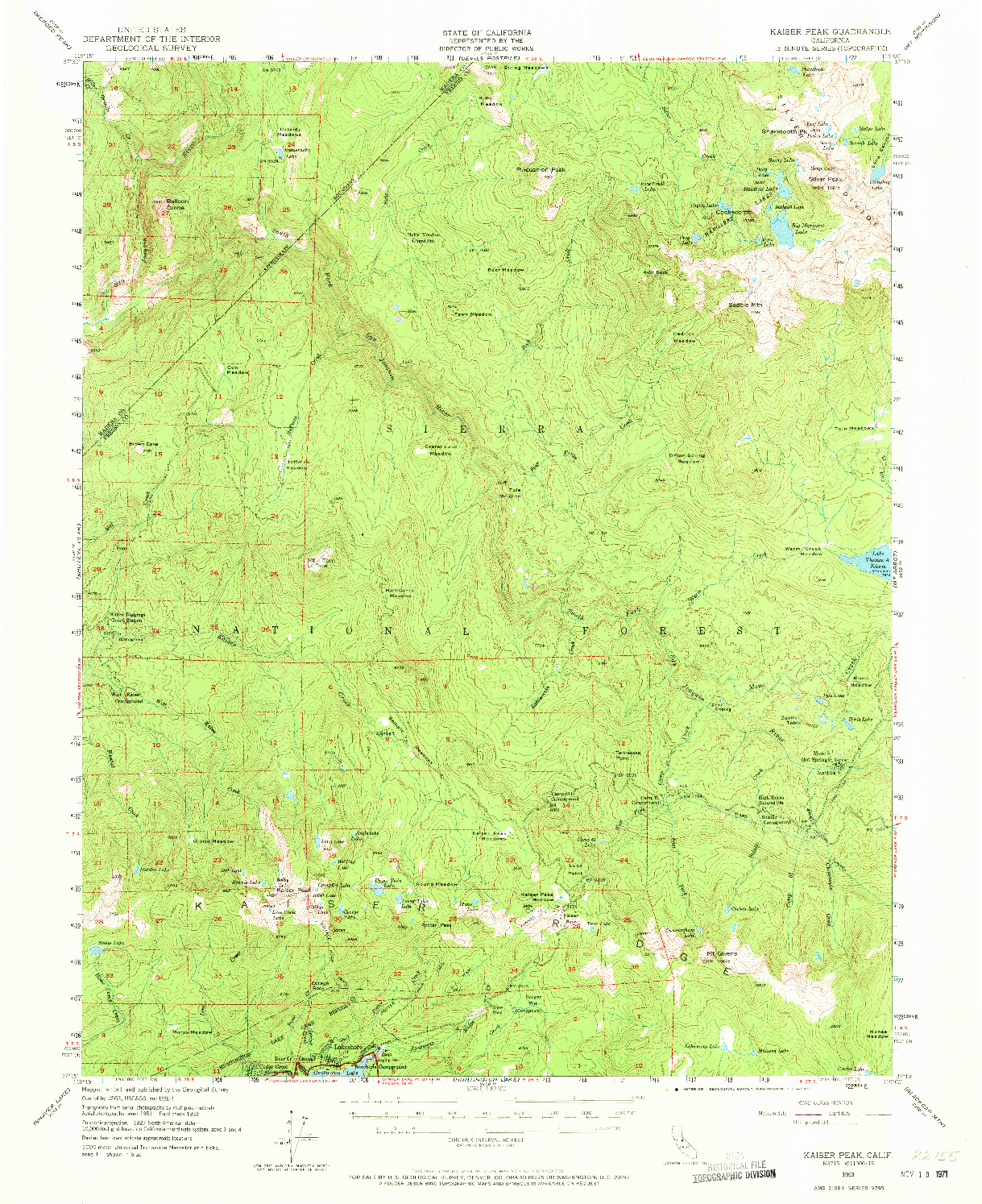 USGS 1:62500-SCALE QUADRANGLE FOR KAISER PEAK, CA 1953