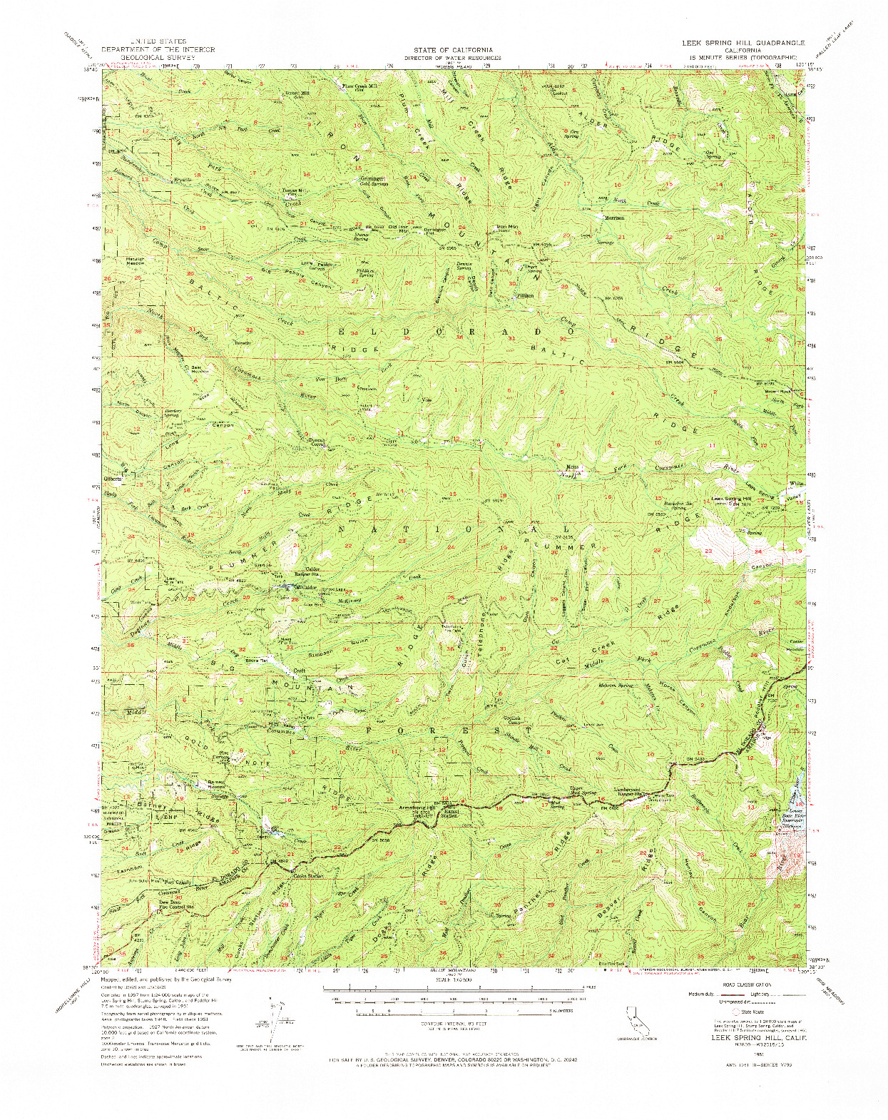 USGS 1:62500-SCALE QUADRANGLE FOR LEEK SPRING HILL, CA 1951