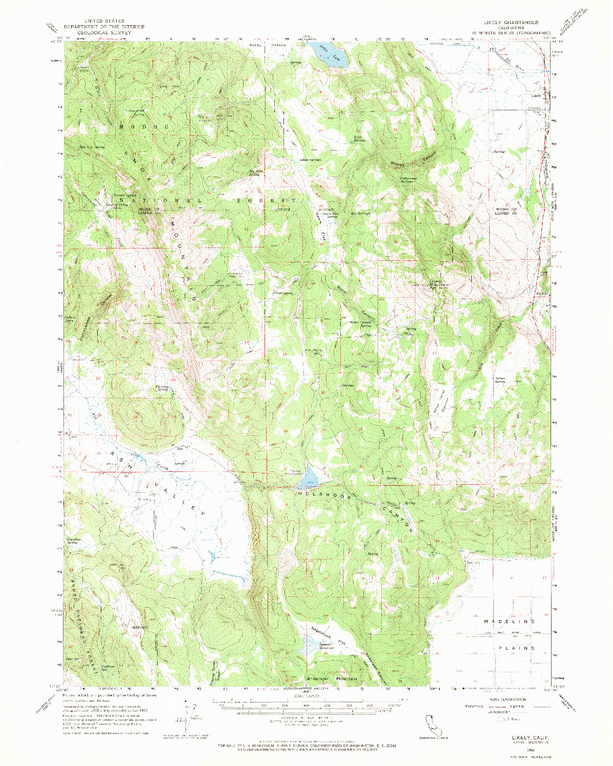 USGS 1:62500-SCALE QUADRANGLE FOR LIKELY, CA 1962