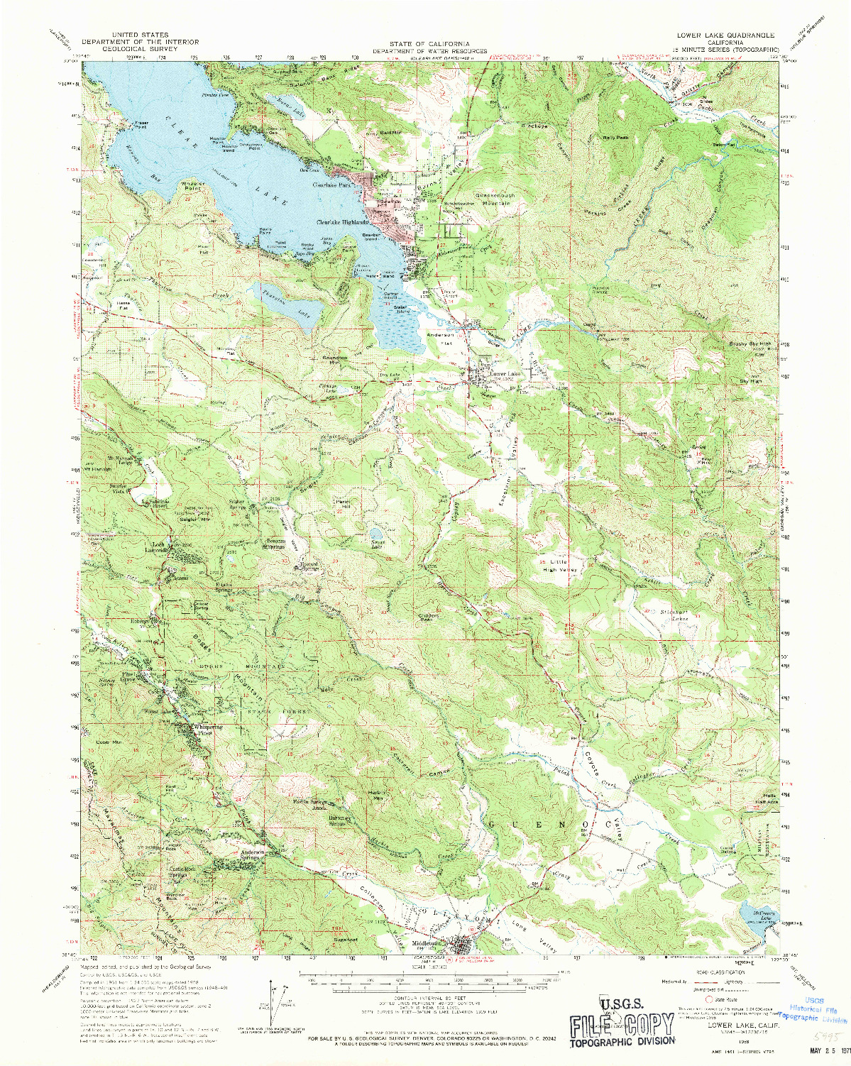 USGS 1:62500-SCALE QUADRANGLE FOR LOWER LAKE, CA 1958