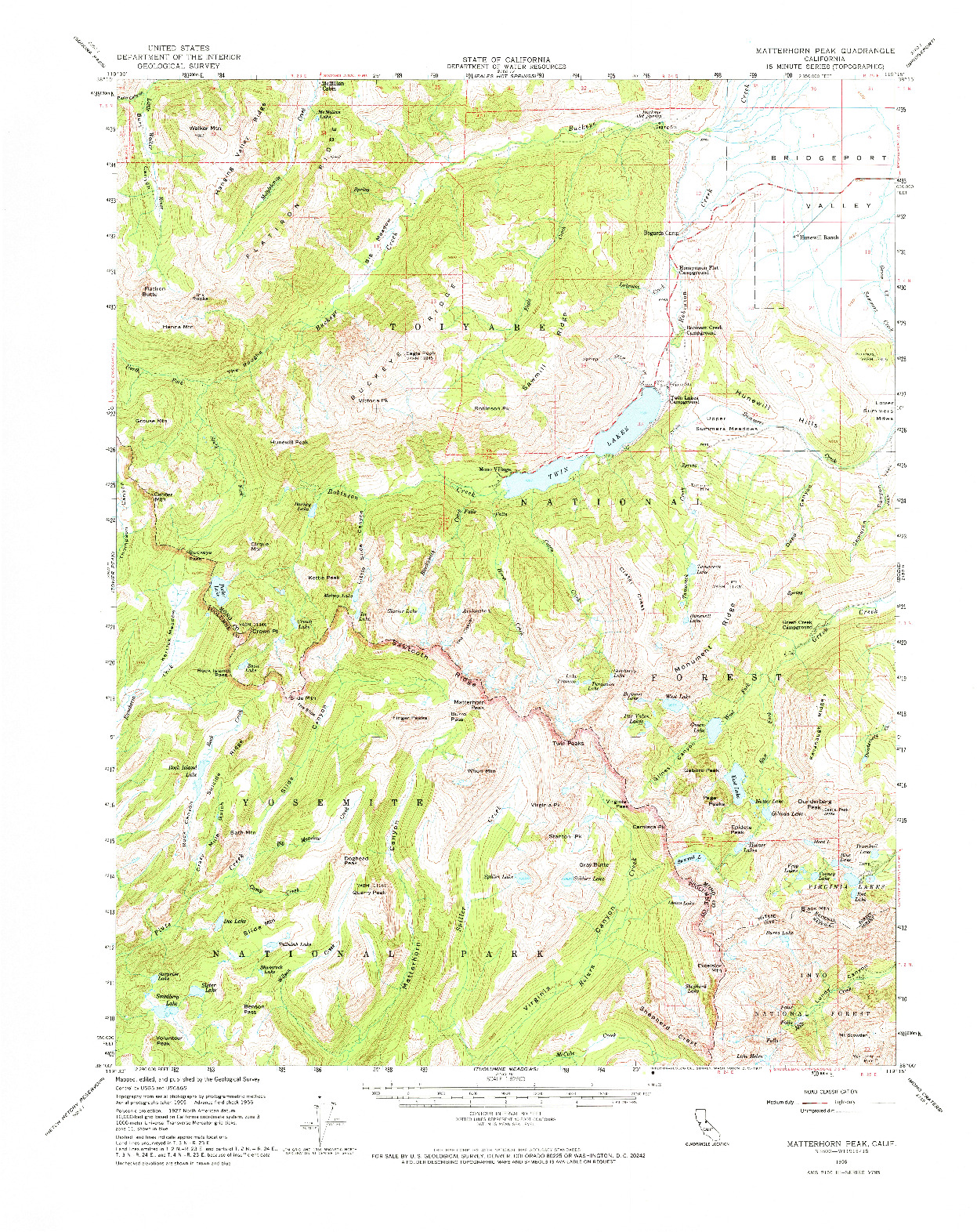 USGS 1:62500-SCALE QUADRANGLE FOR MATTERHORN PEAK, CA 1956