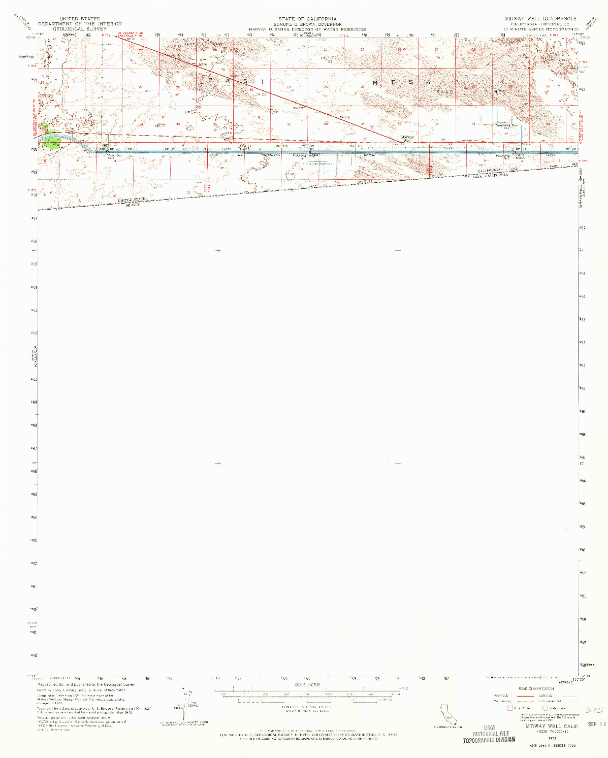 USGS 1:62500-SCALE QUADRANGLE FOR MIDWAY WELL, CA 1954