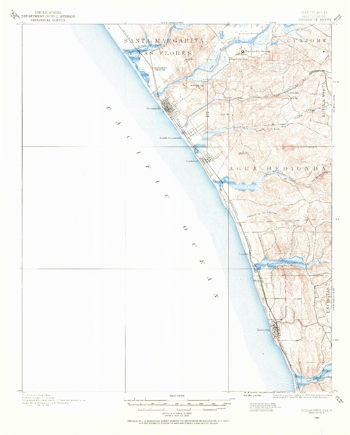 USGS 1:62500-SCALE QUADRANGLE FOR OCEANSIDE, CA 1898