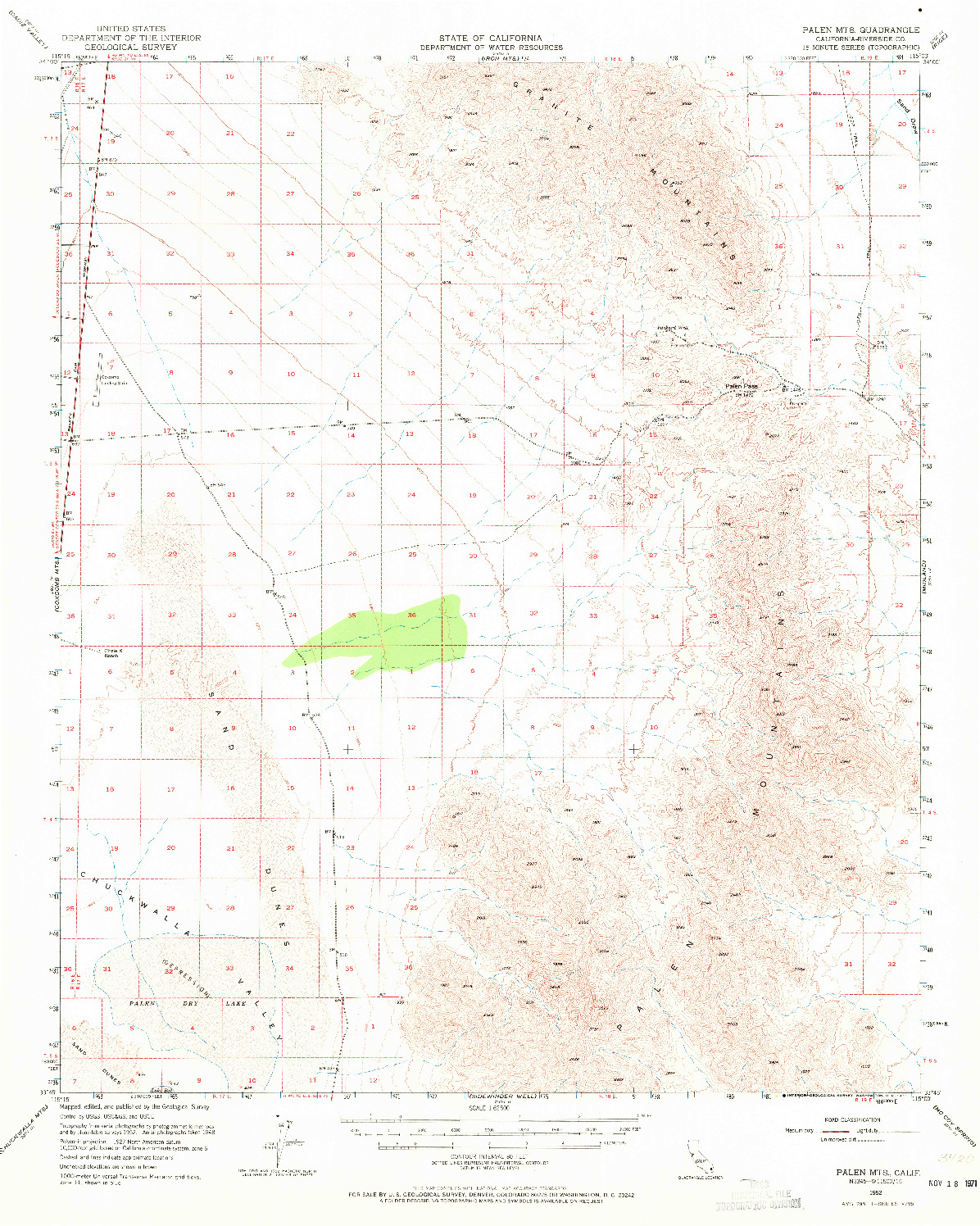 USGS 1:62500-SCALE QUADRANGLE FOR PALEN MOUNTAINS, CA 1952