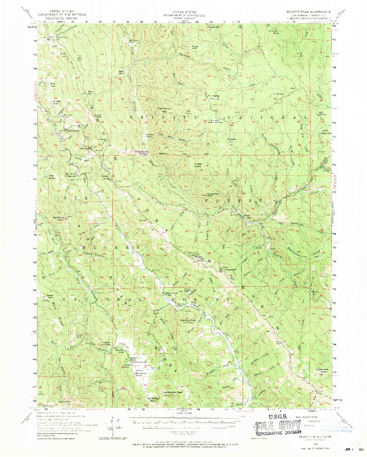 USGS 1:62500-SCALE QUADRANGLE FOR PICKETT PEAK, CA 1954