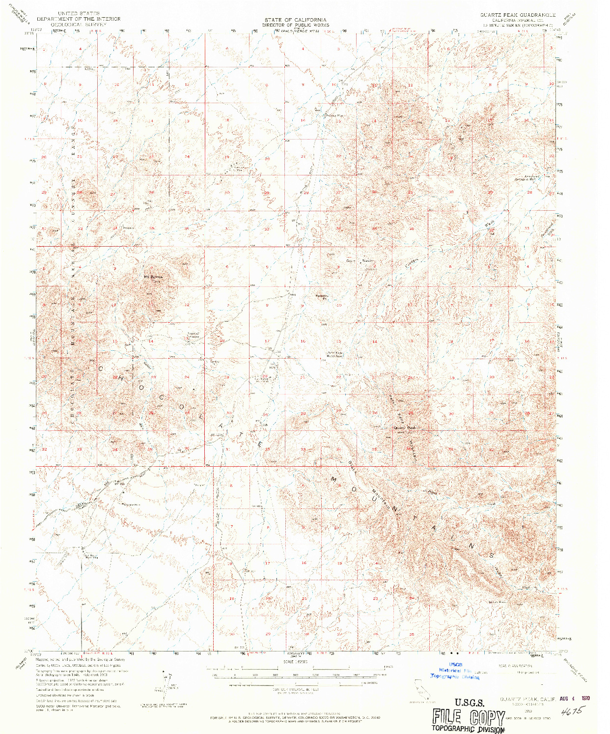 USGS 1:62500-SCALE QUADRANGLE FOR QUARTZ PEAK, CA 1953