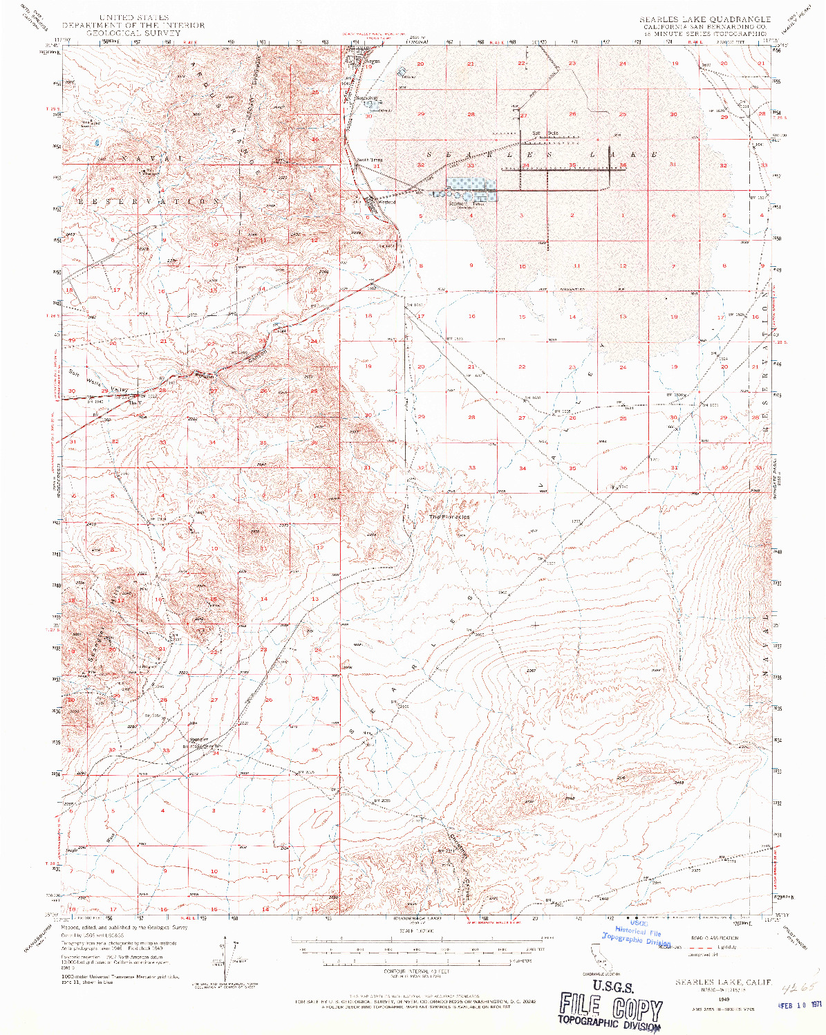 USGS 1:62500-SCALE QUADRANGLE FOR SEARLES LAKE, CA 1949