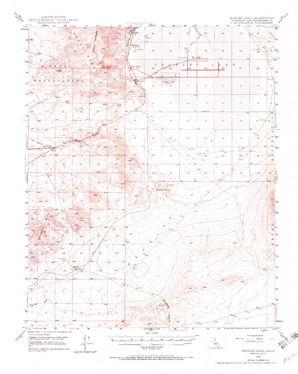 USGS 1:62500-SCALE QUADRANGLE FOR SEARLES LAKE, CA 1949