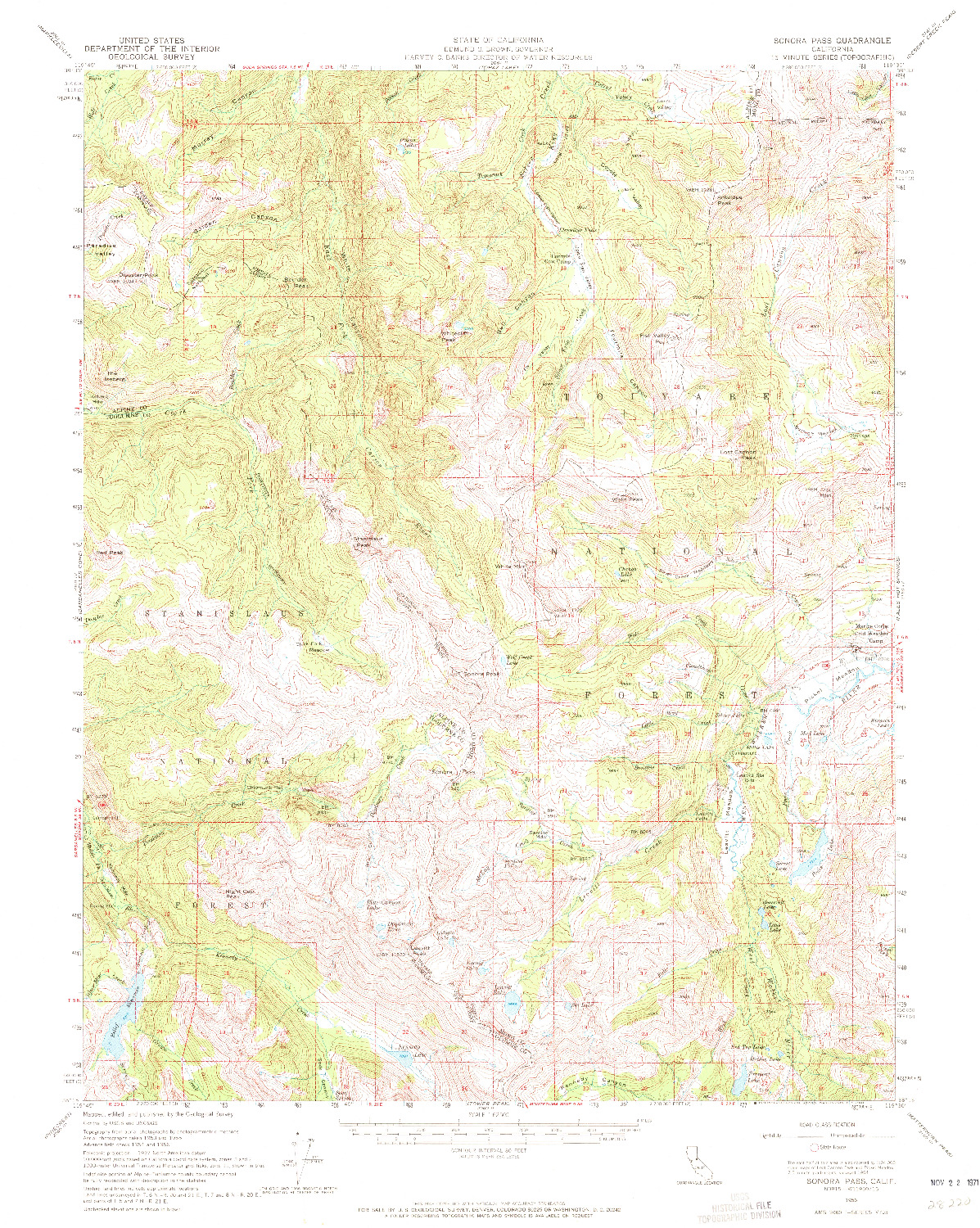 USGS 1:62500-SCALE QUADRANGLE FOR SONORA PASS, CA 1956