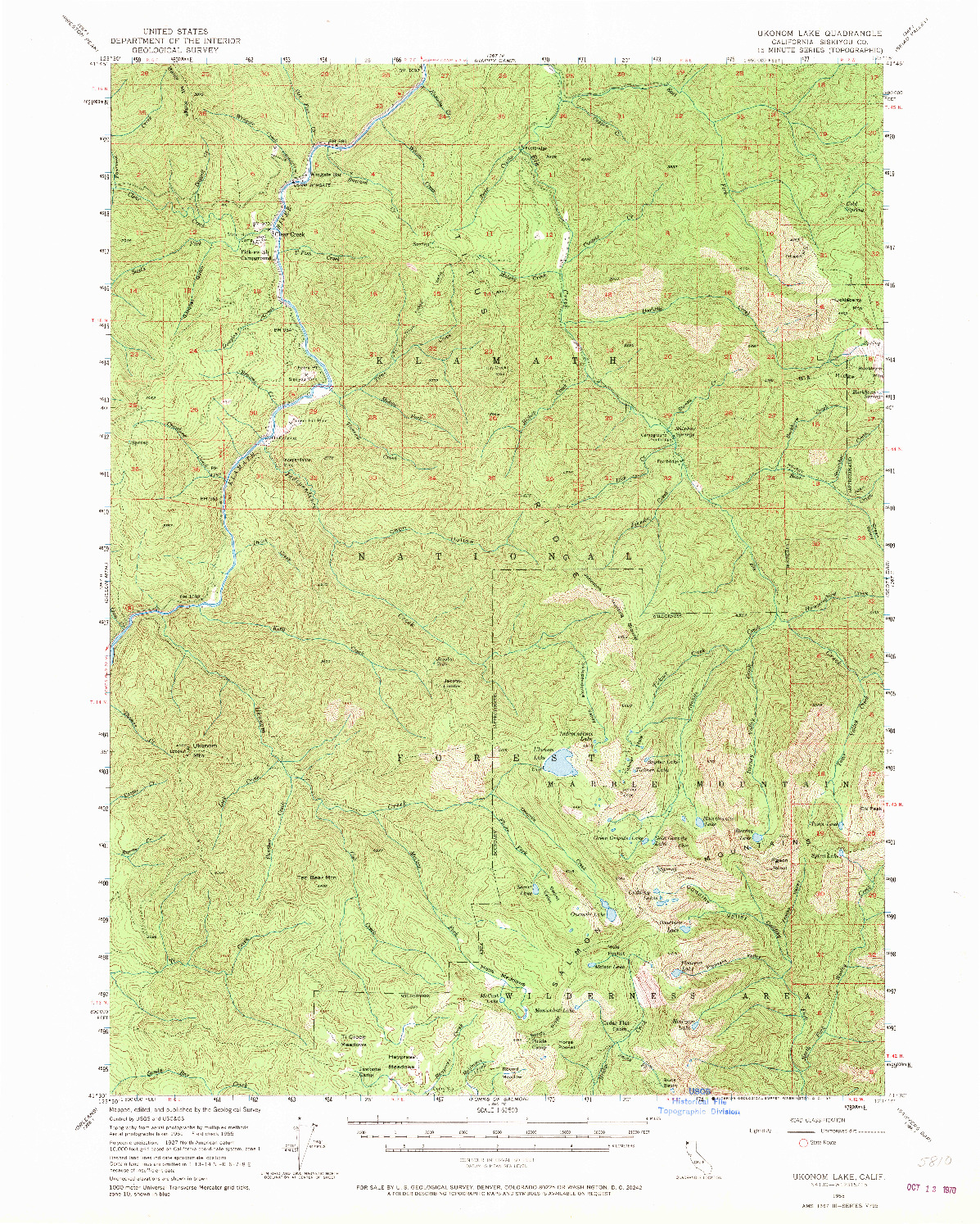 USGS 1:62500-SCALE QUADRANGLE FOR UKONOM LAKE, CA 1955