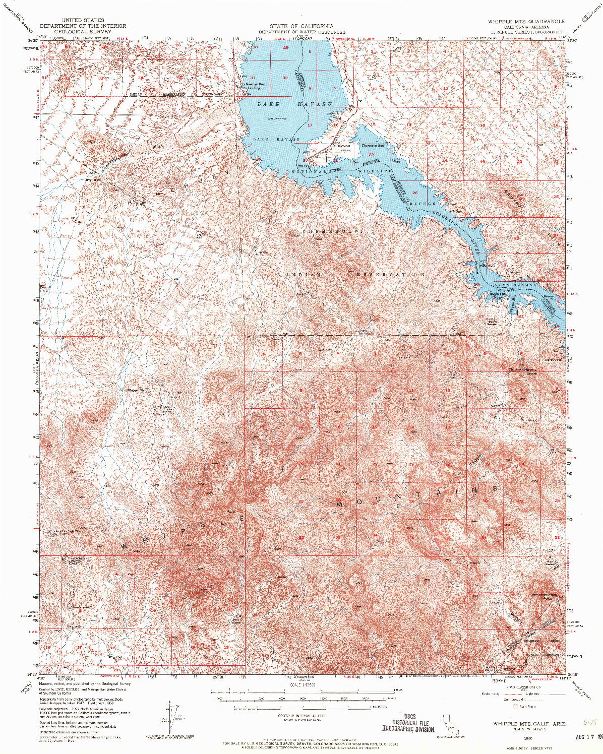 USGS 1:62500-SCALE QUADRANGLE FOR WHIPPLE MTS, CA 1950