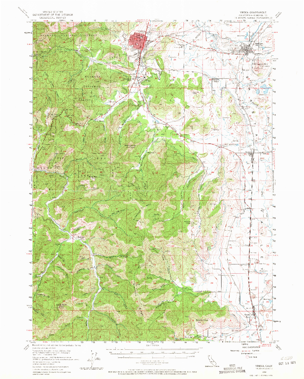 USGS 1:62500-SCALE QUADRANGLE FOR YREKA, CA 1954