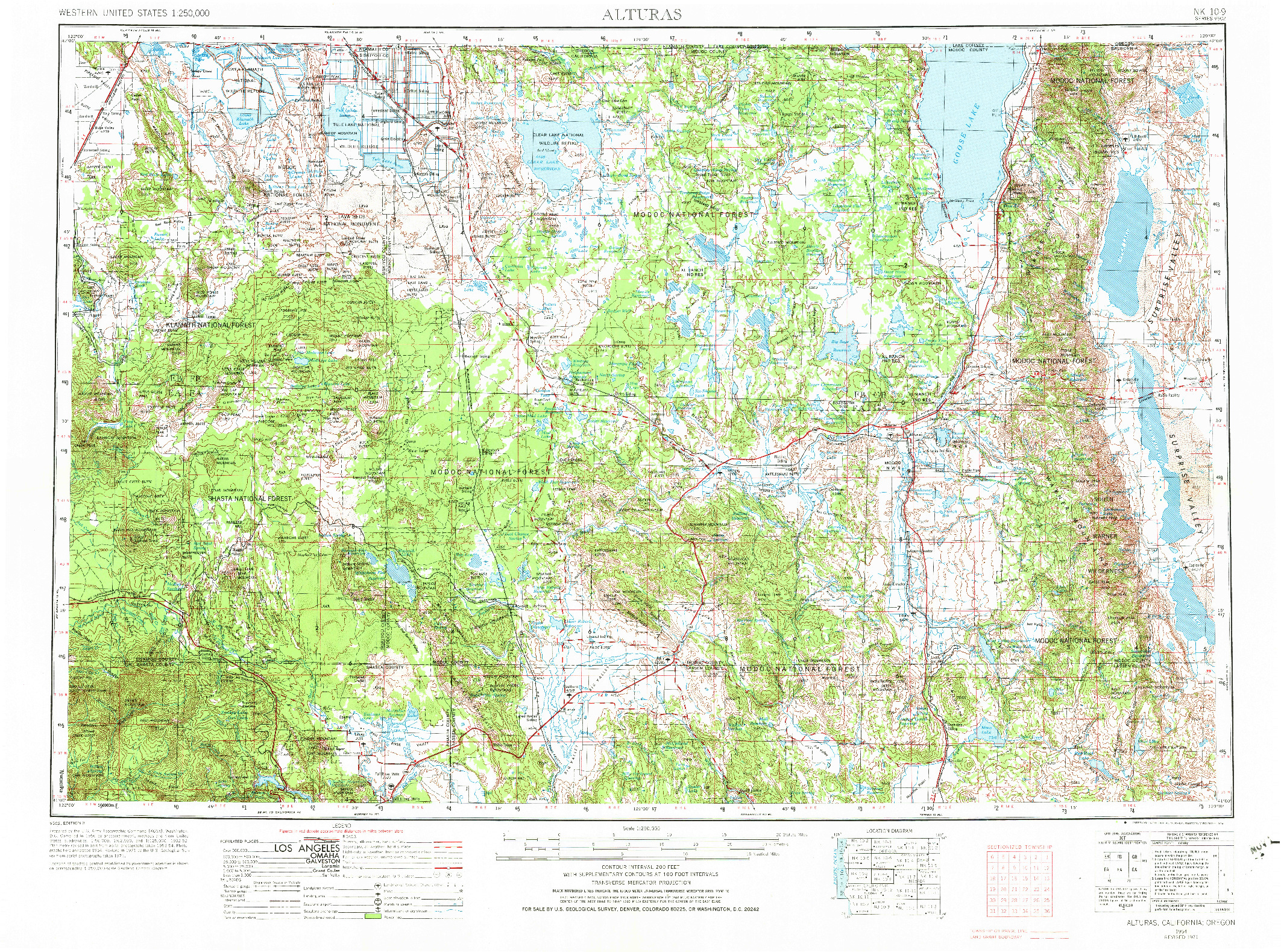 USGS 1:250000-SCALE QUADRANGLE FOR ALTURAS, CA 1954