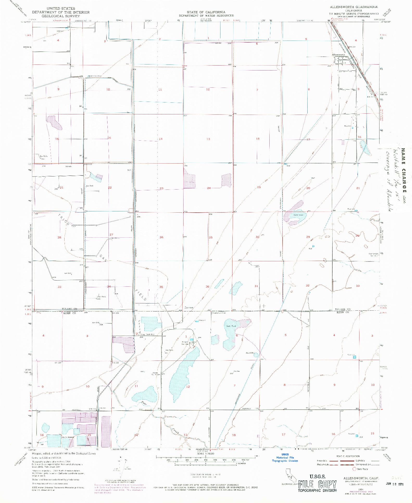 USGS 1:24000-SCALE QUADRANGLE FOR ALLENSWORTH, CA 1954