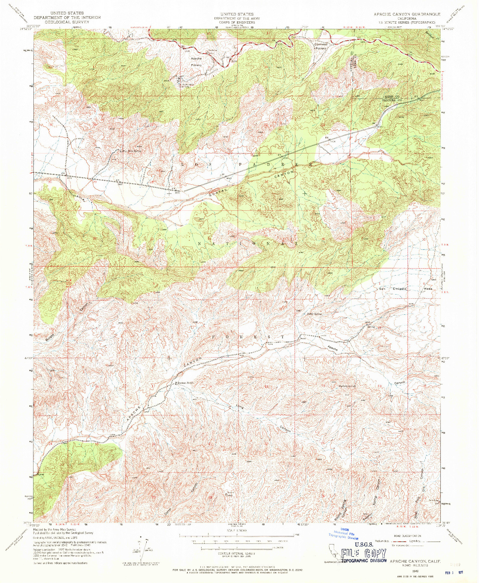 USGS 1:24000-SCALE QUADRANGLE FOR APACHE CANYON, CA 1943