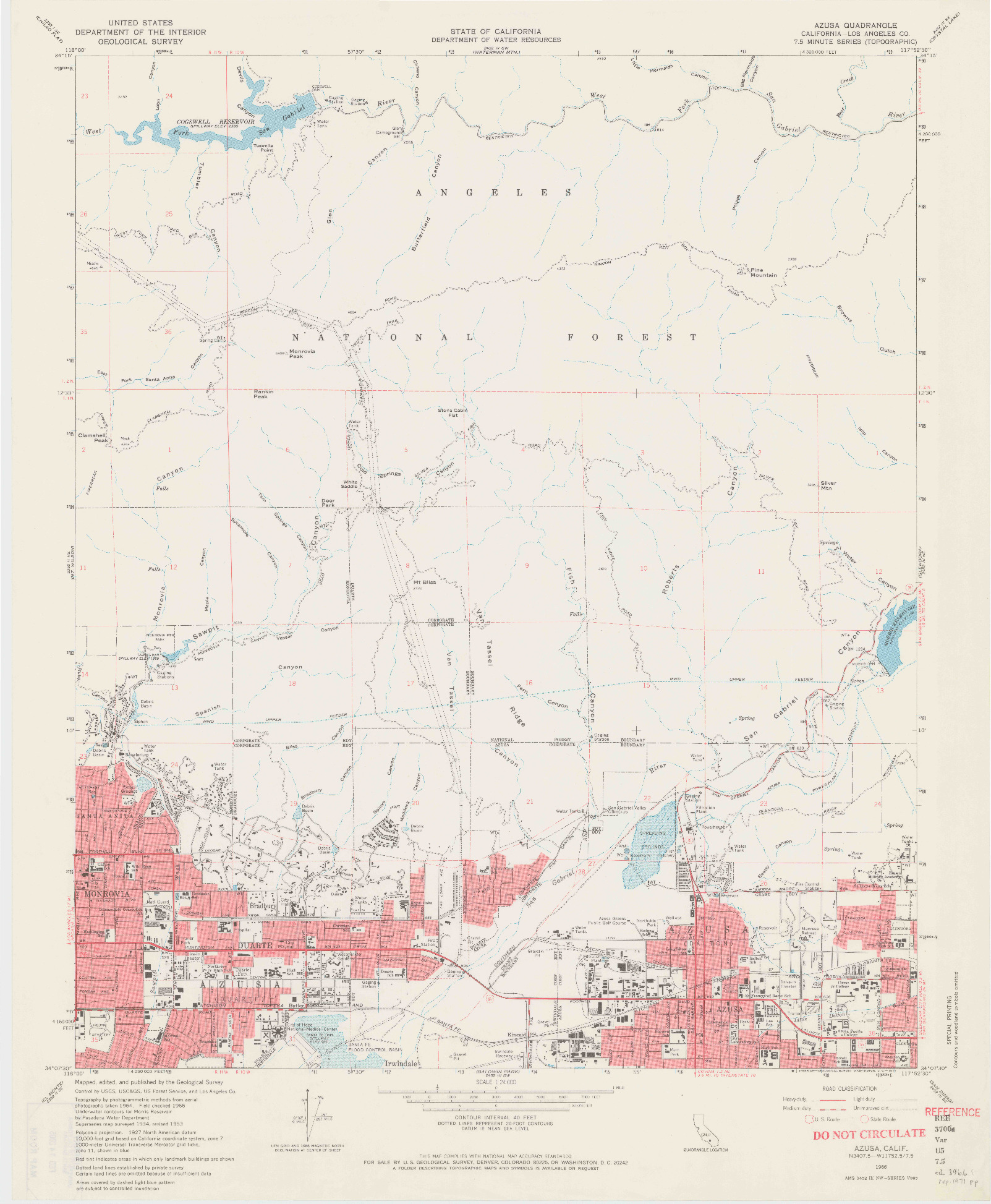 USGS 1:24000-SCALE QUADRANGLE FOR AZUSA, CA 1966