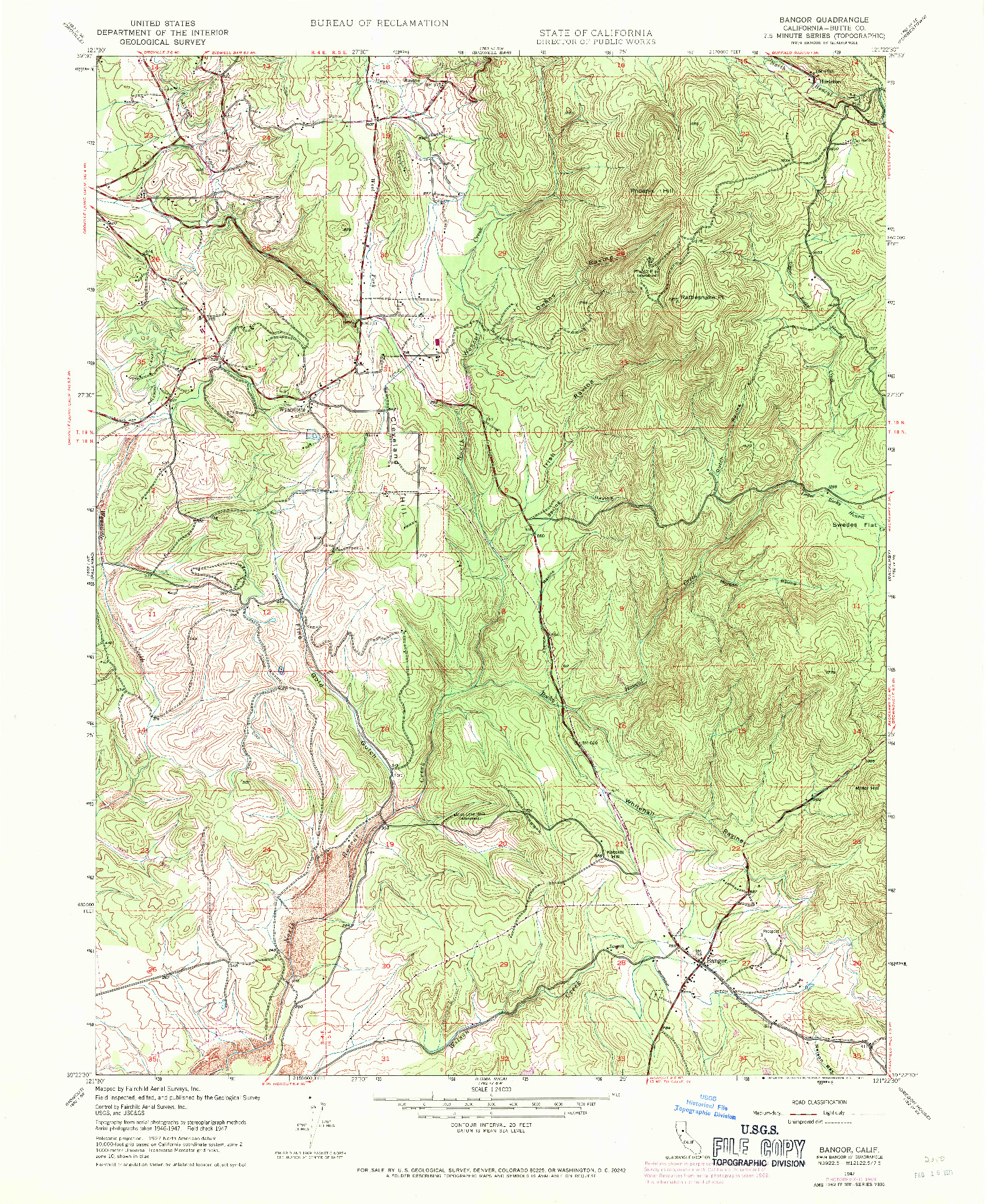 USGS 1:24000-SCALE QUADRANGLE FOR BANGOR, CA 1947