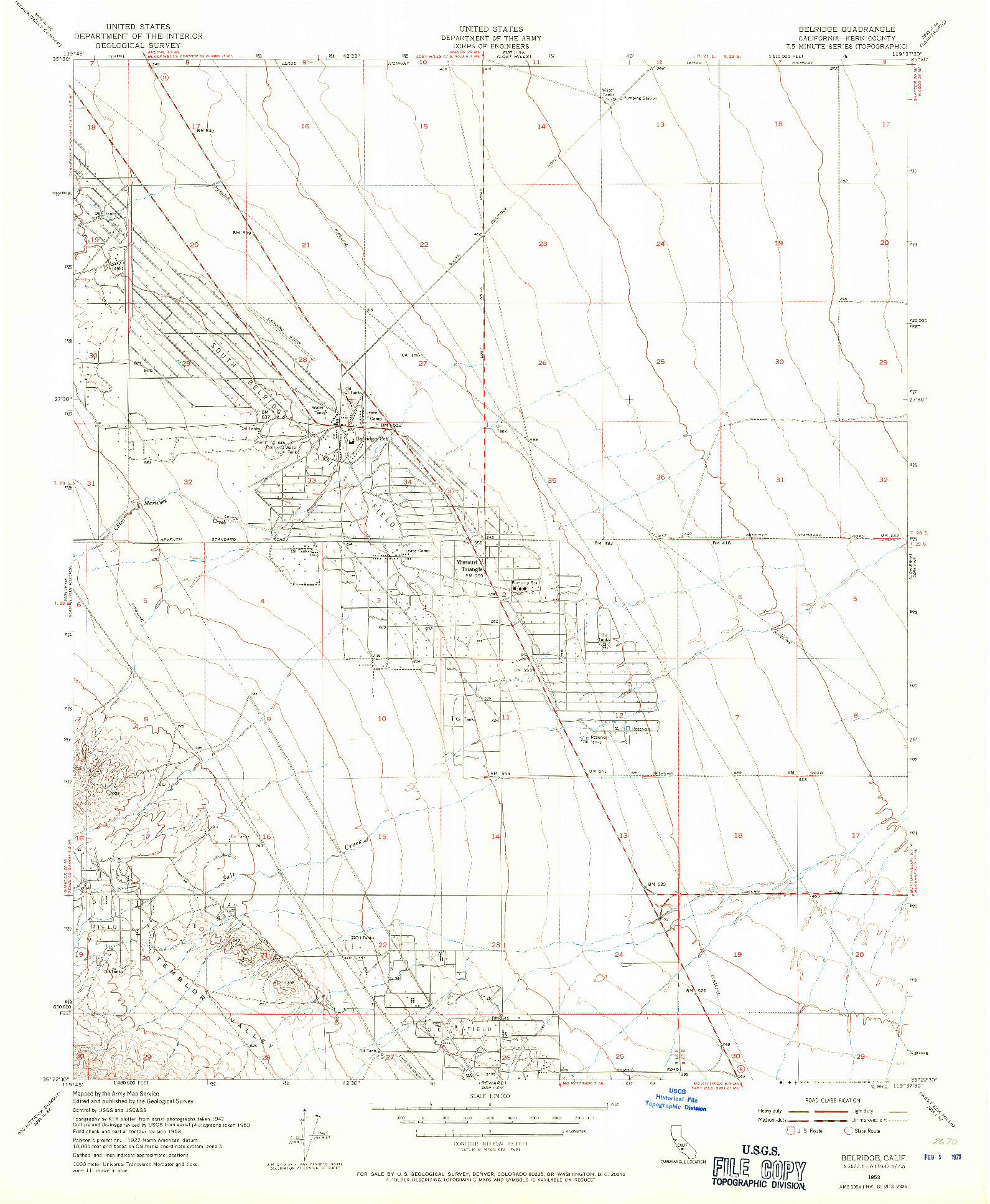 USGS 1:24000-SCALE QUADRANGLE FOR BELRIDGE, CA 1953