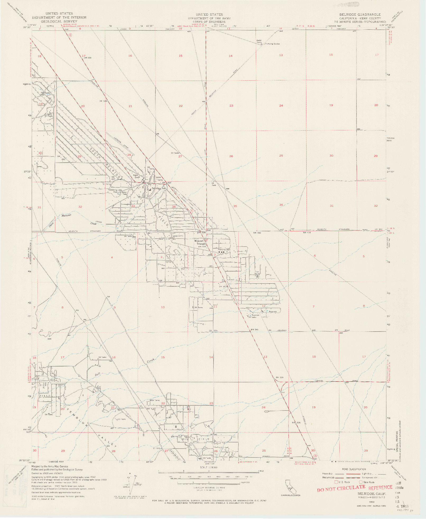 USGS 1:24000-SCALE QUADRANGLE FOR BELRIDGE, CA 1953