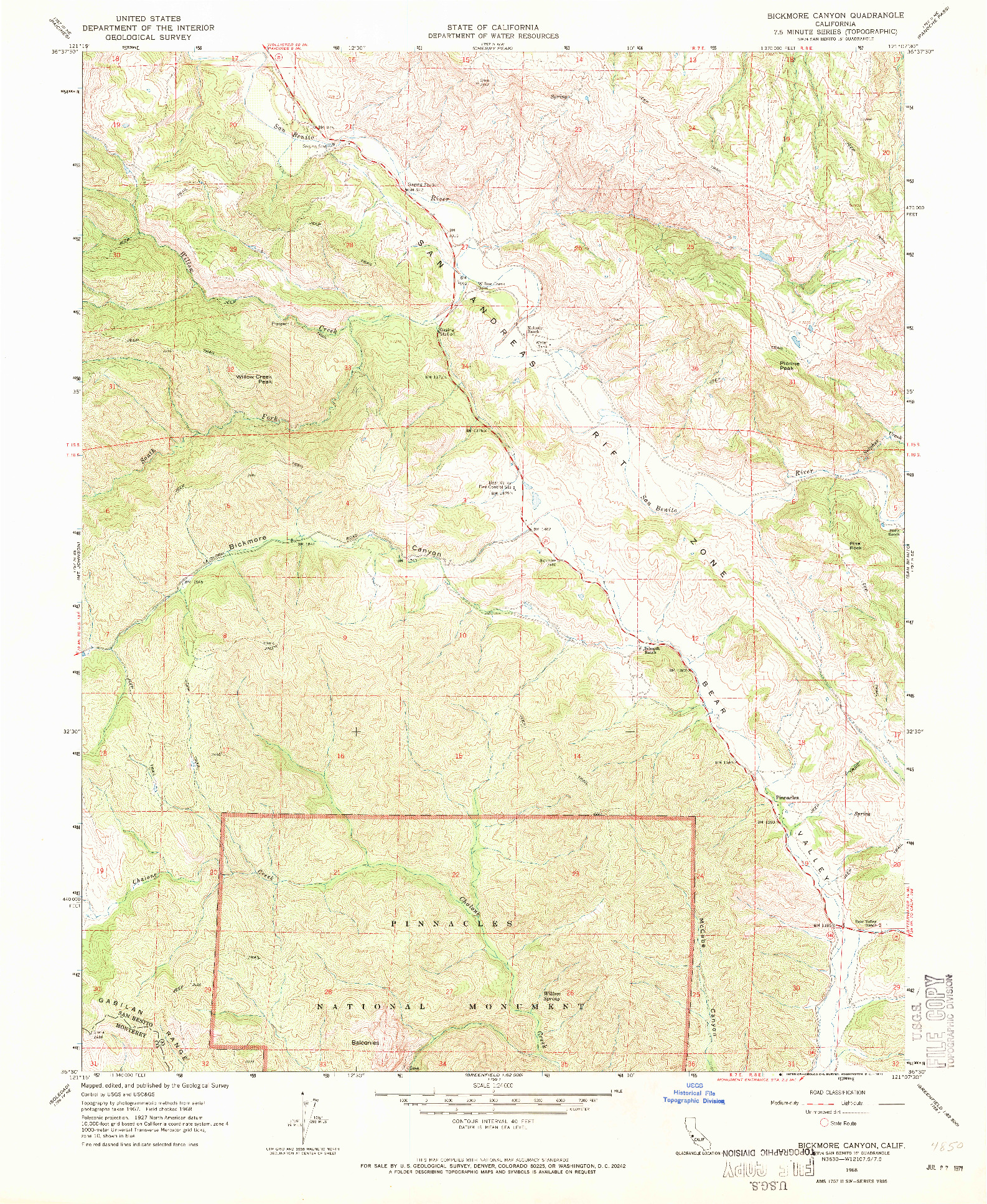 USGS 1:24000-SCALE QUADRANGLE FOR BICKMORE CANYON, CA 1968