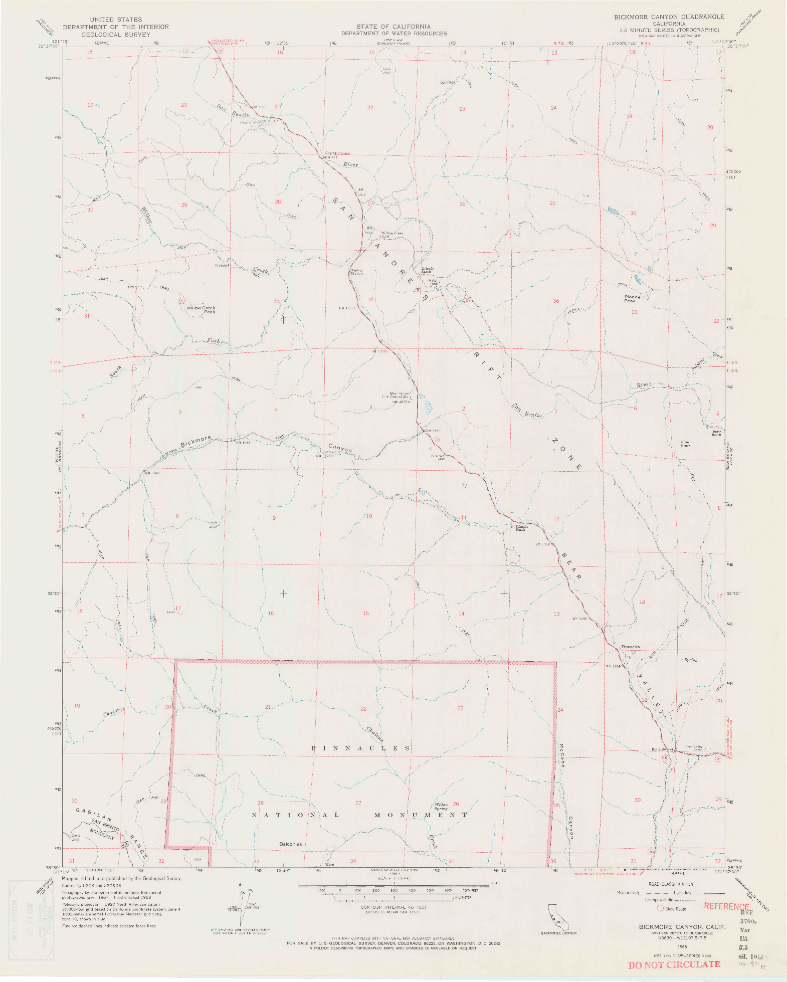 USGS 1:24000-SCALE QUADRANGLE FOR BICKMORE CANYON, CA 1968