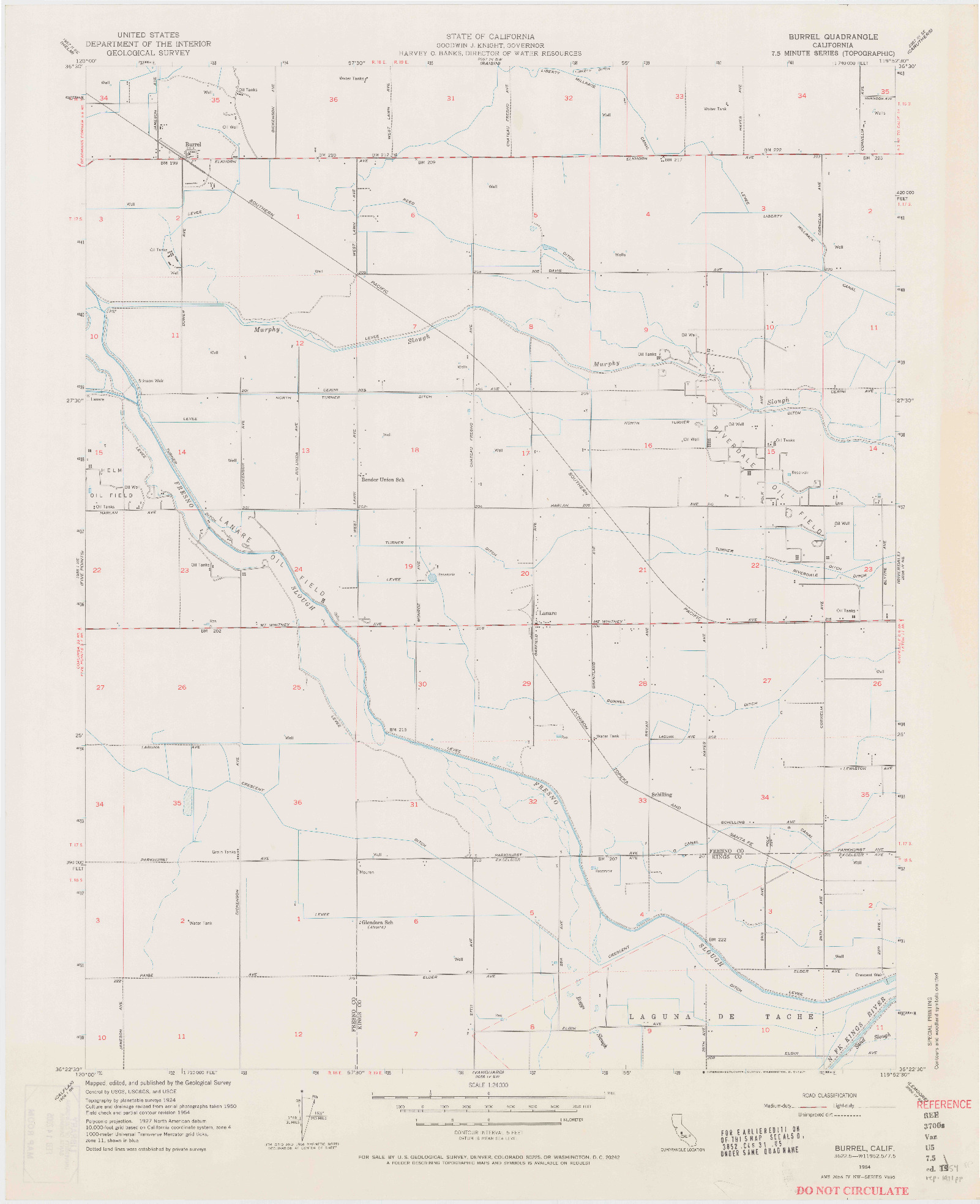 USGS 1:24000-SCALE QUADRANGLE FOR BURREL, CA 1954