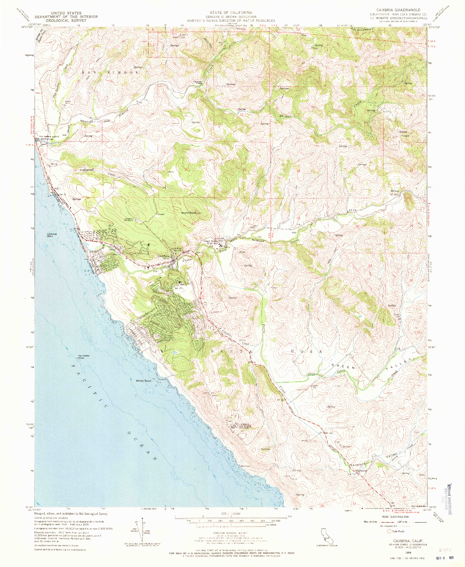 USGS 1:24000-SCALE QUADRANGLE FOR CAMBRIA, CA 1959