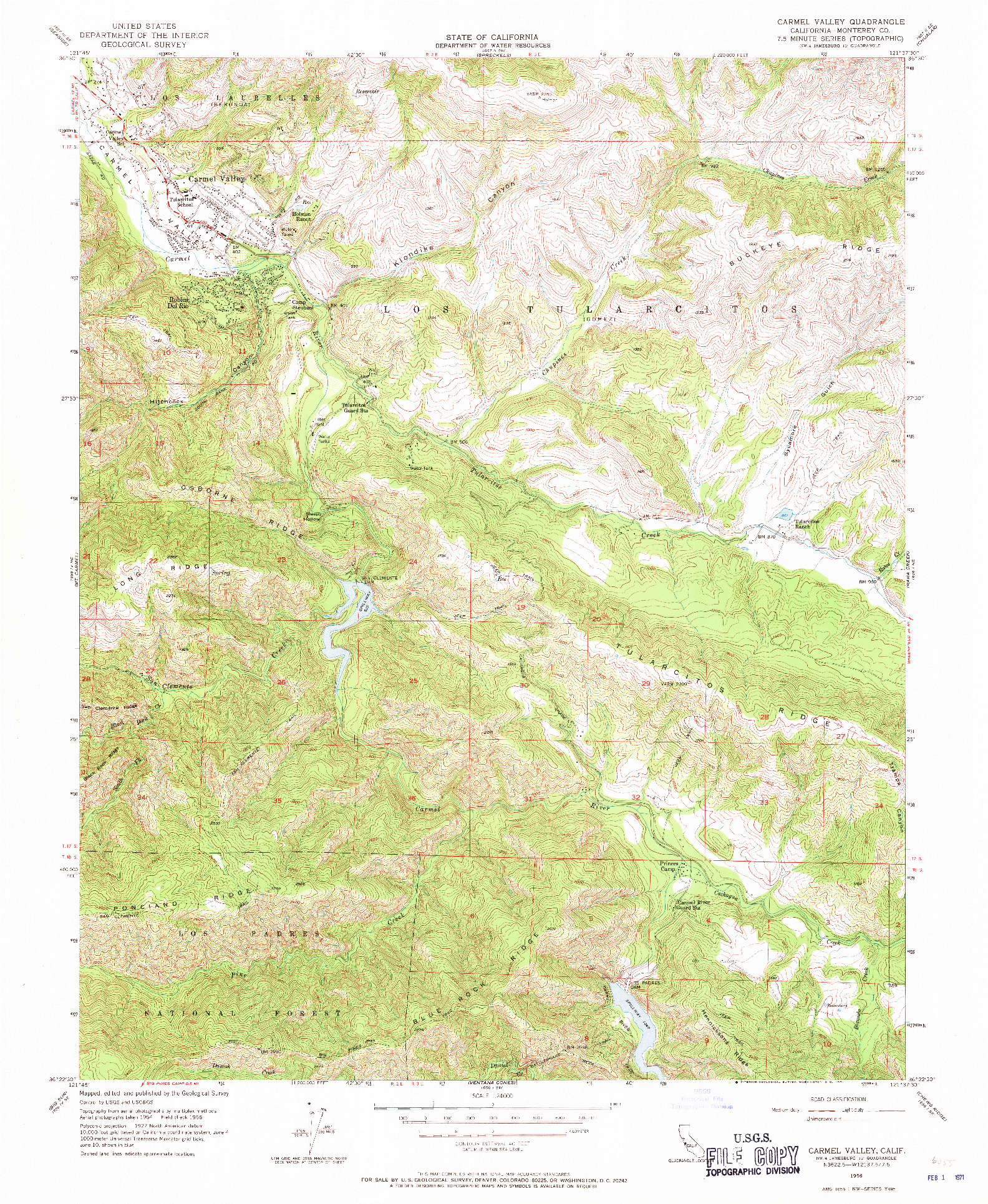 USGS 1:24000-SCALE QUADRANGLE FOR CARMEL VALLEY, CA 1956